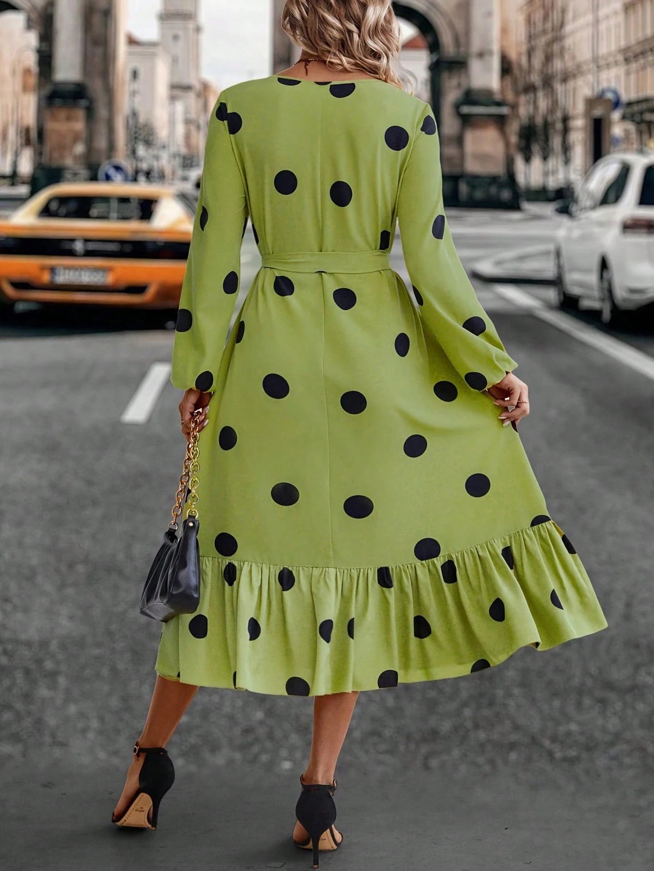 Shein Polka Dot Long Sleeve Dress – kiwi 🥝
