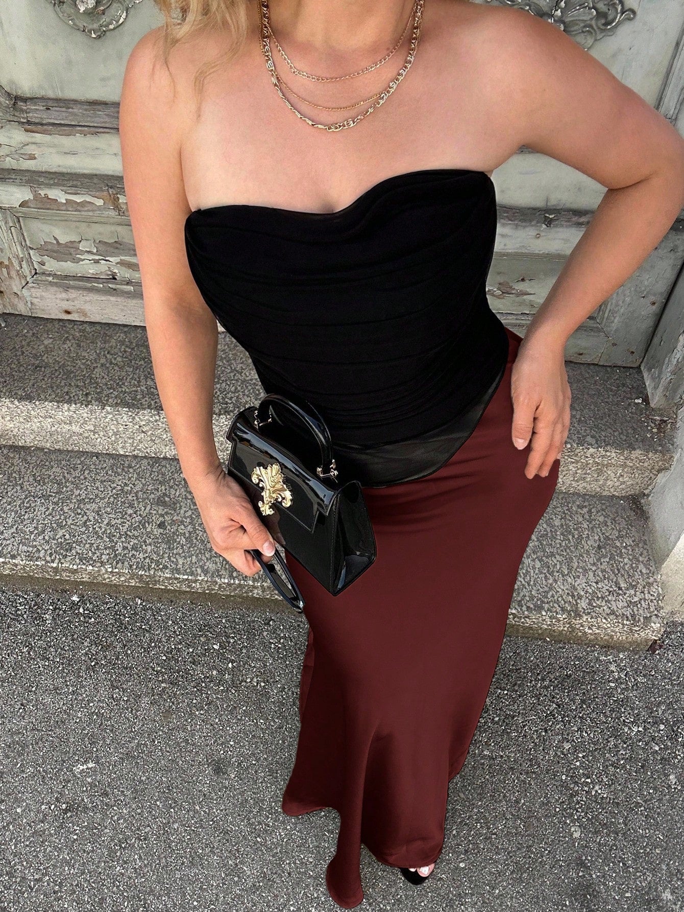 THE BURGUNDY HIGH-WAIST SATIN MAXI SKIRT