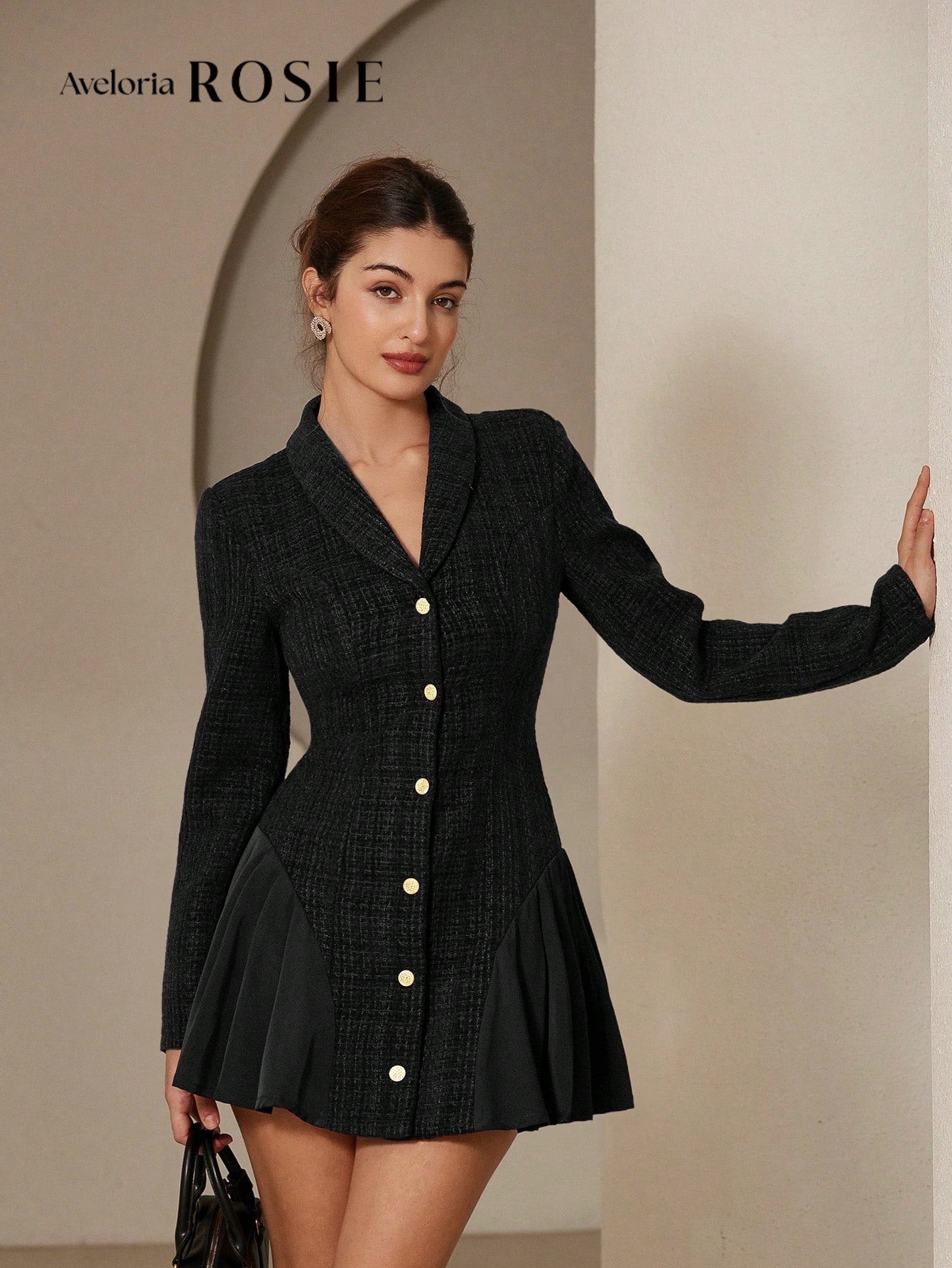 Aveloria Rosie Tweed & Chiffon Fit and Flare Mini Dress