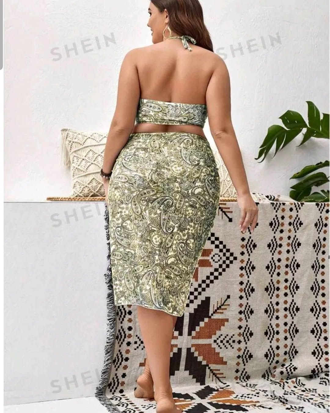 SHEIN VCAY 3pcs Paisley Bikini & Skirt Set