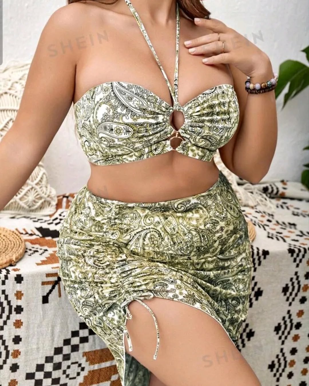 SHEIN VCAY 3pcs Paisley Bikini & Skirt Set