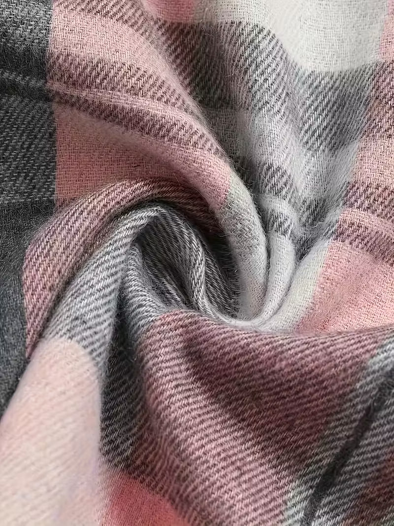 Plaid Longline Casual Shacket – Pink & Gray