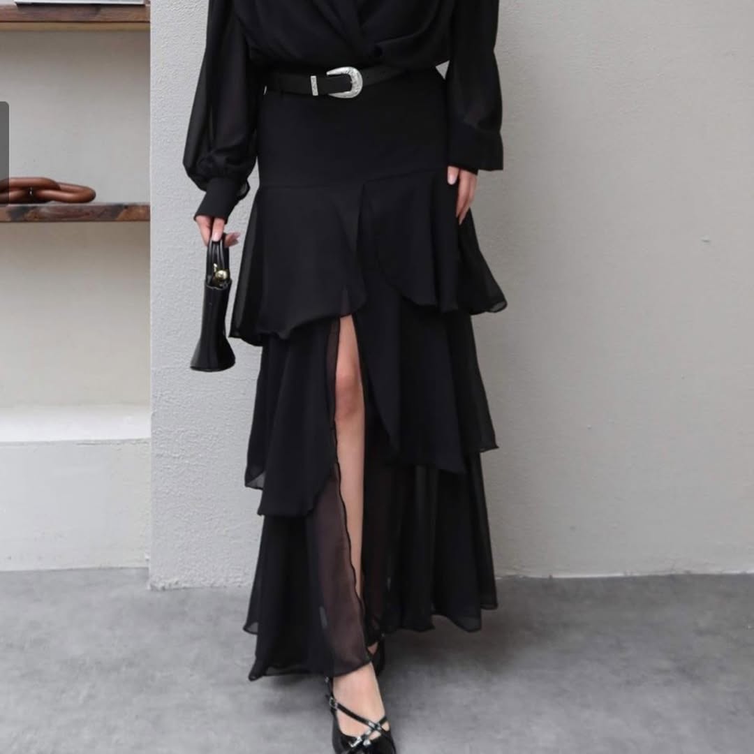 The Airy Chiffon Midi Skirt with Side Slit