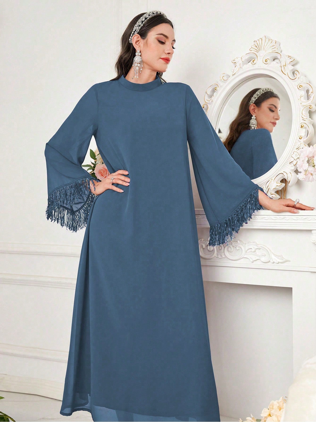 Shein Elegant Fringe Hem Dress – Long Sleeve