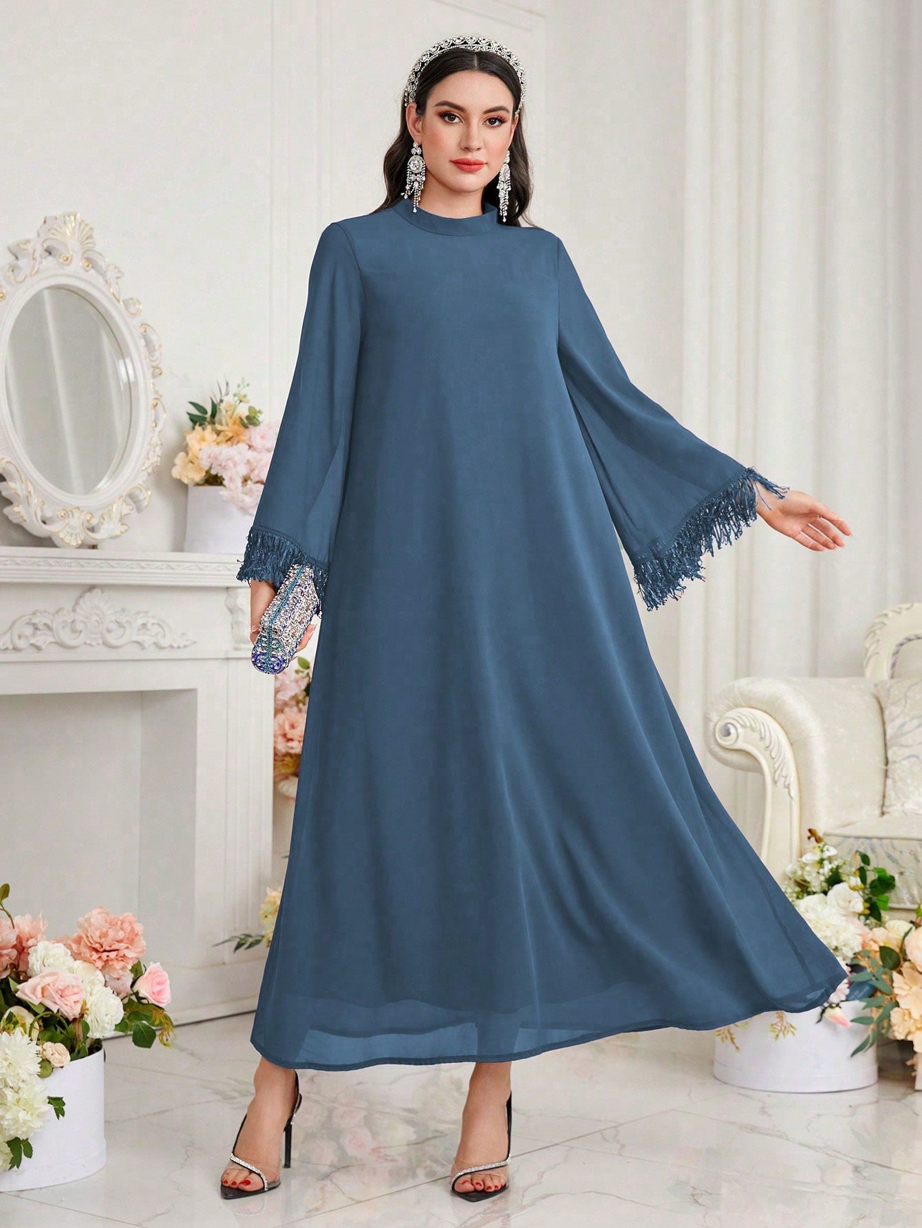 Shein Elegant Fringe Hem Dress – Long Sleeve