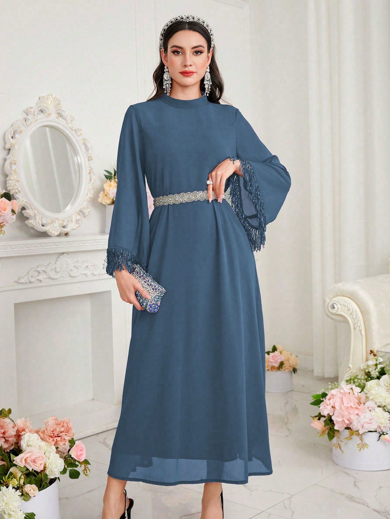 Shein Elegant Fringe Hem Dress – Long Sleeve