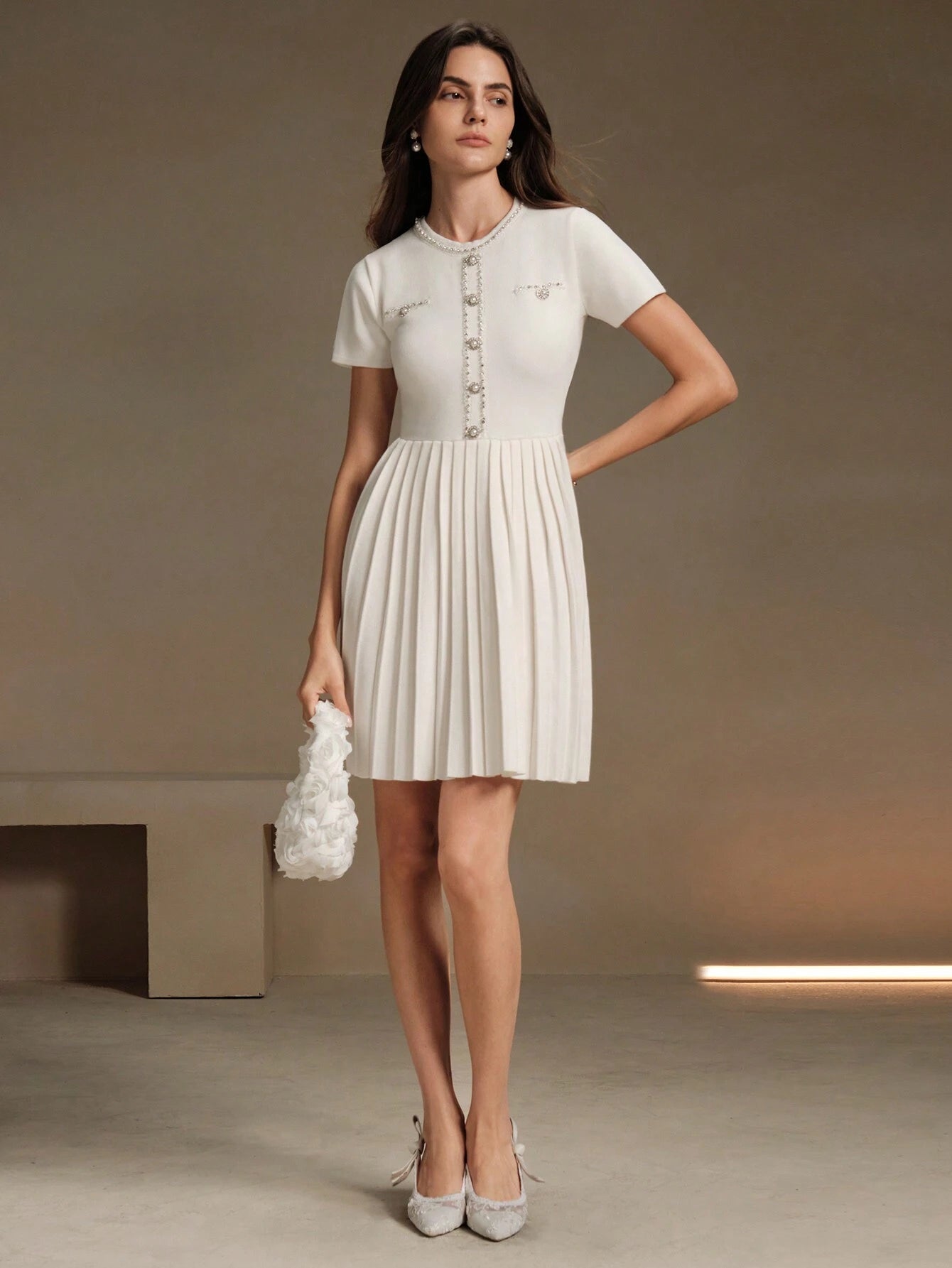 Anewsta Ruffled Waist Knitted Pearl – Off White