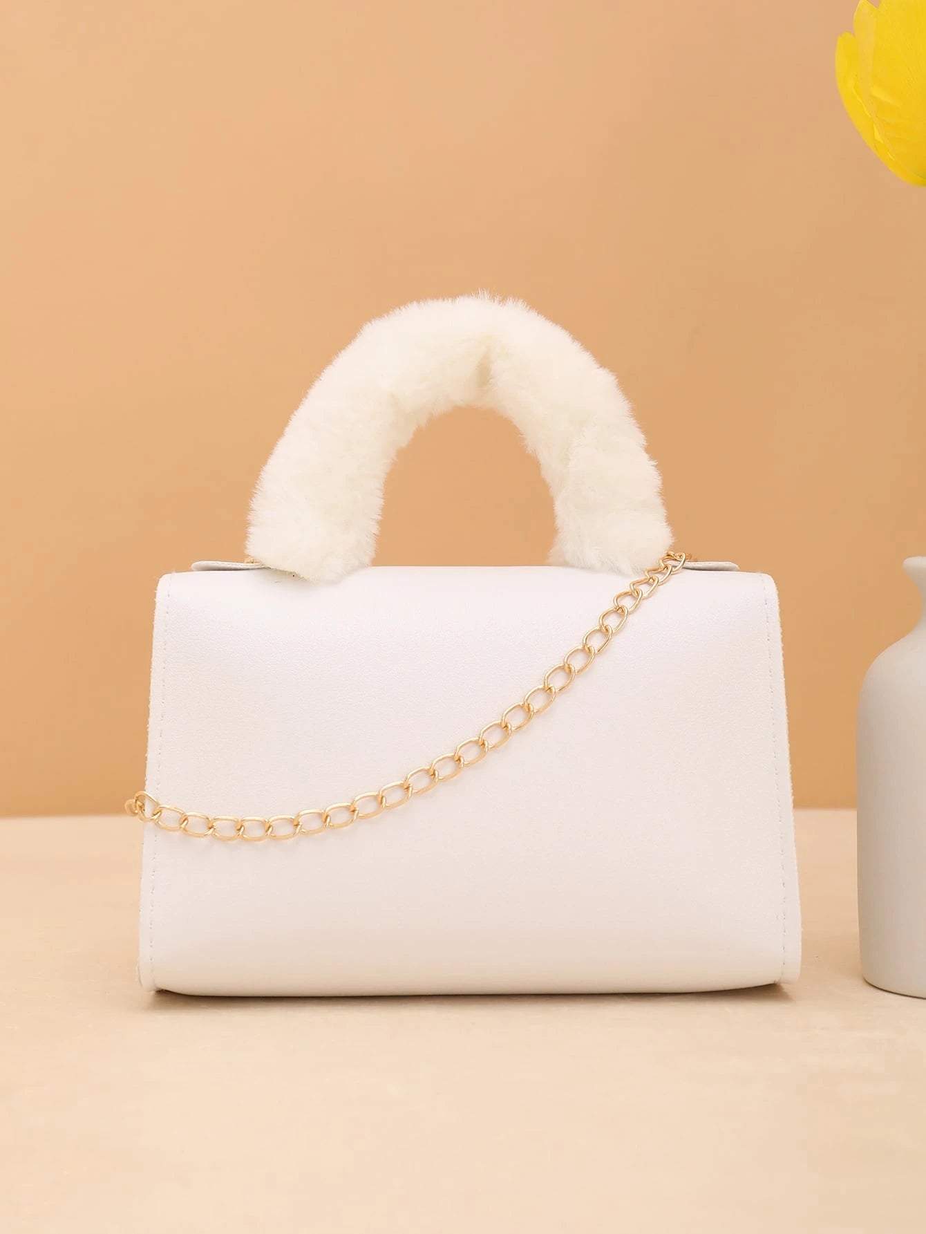 SHEIN Faux Fur Handle Chain Crossbody Bag