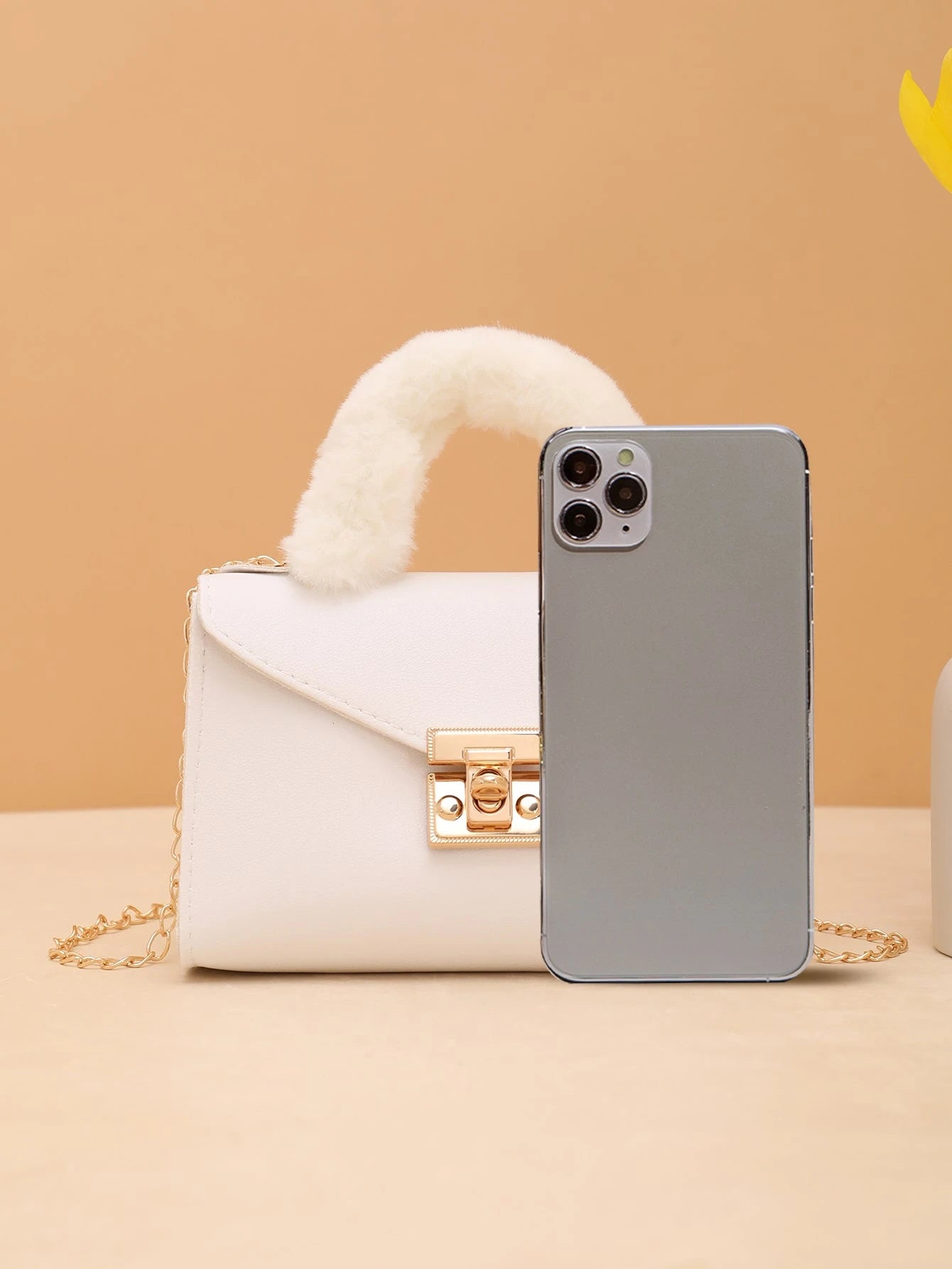 SHEIN Faux Fur Handle Chain Crossbody Bag