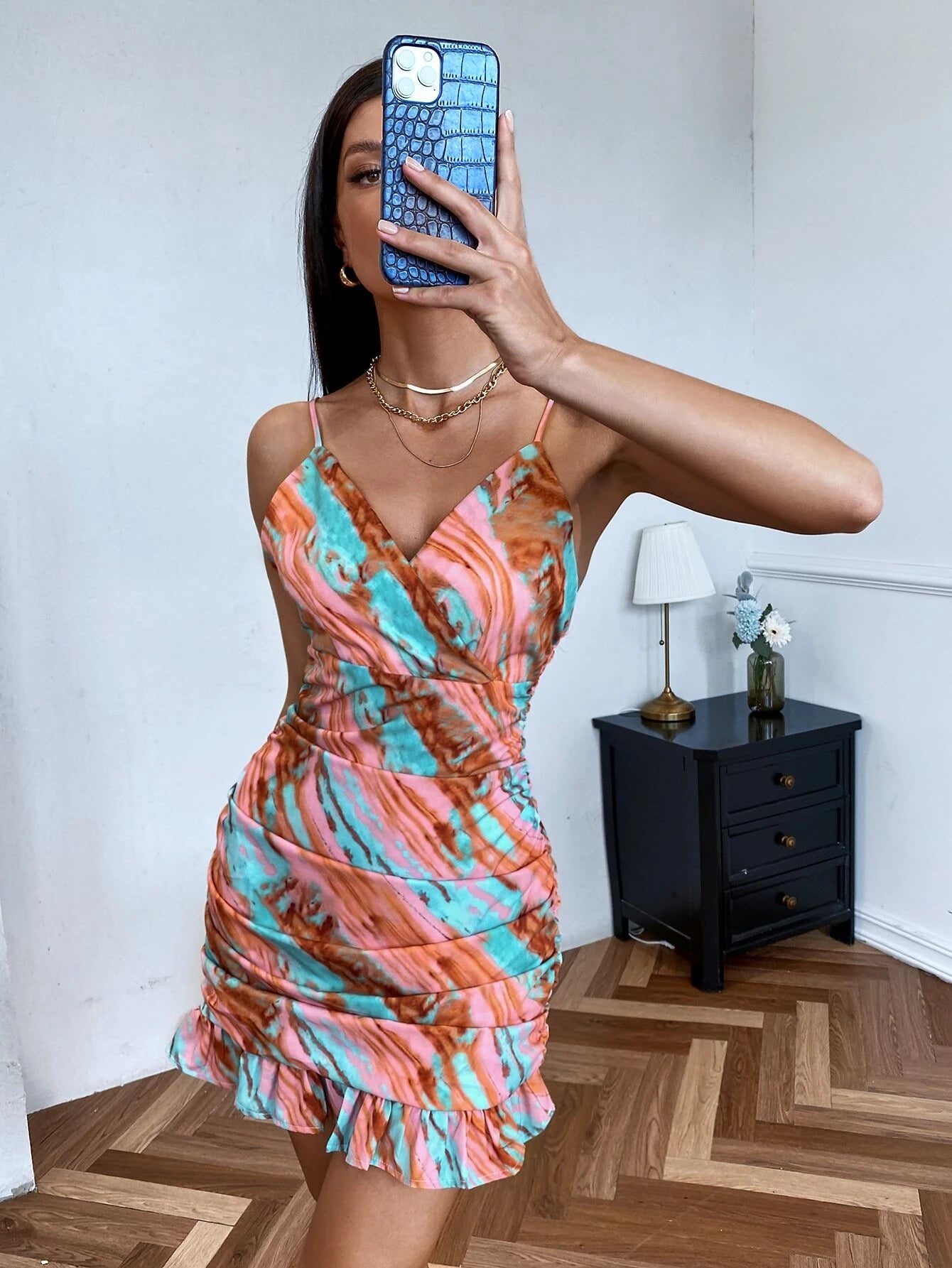 Aveloria Tie Dye Ruffle Hem Cami Dress - ZEBrand