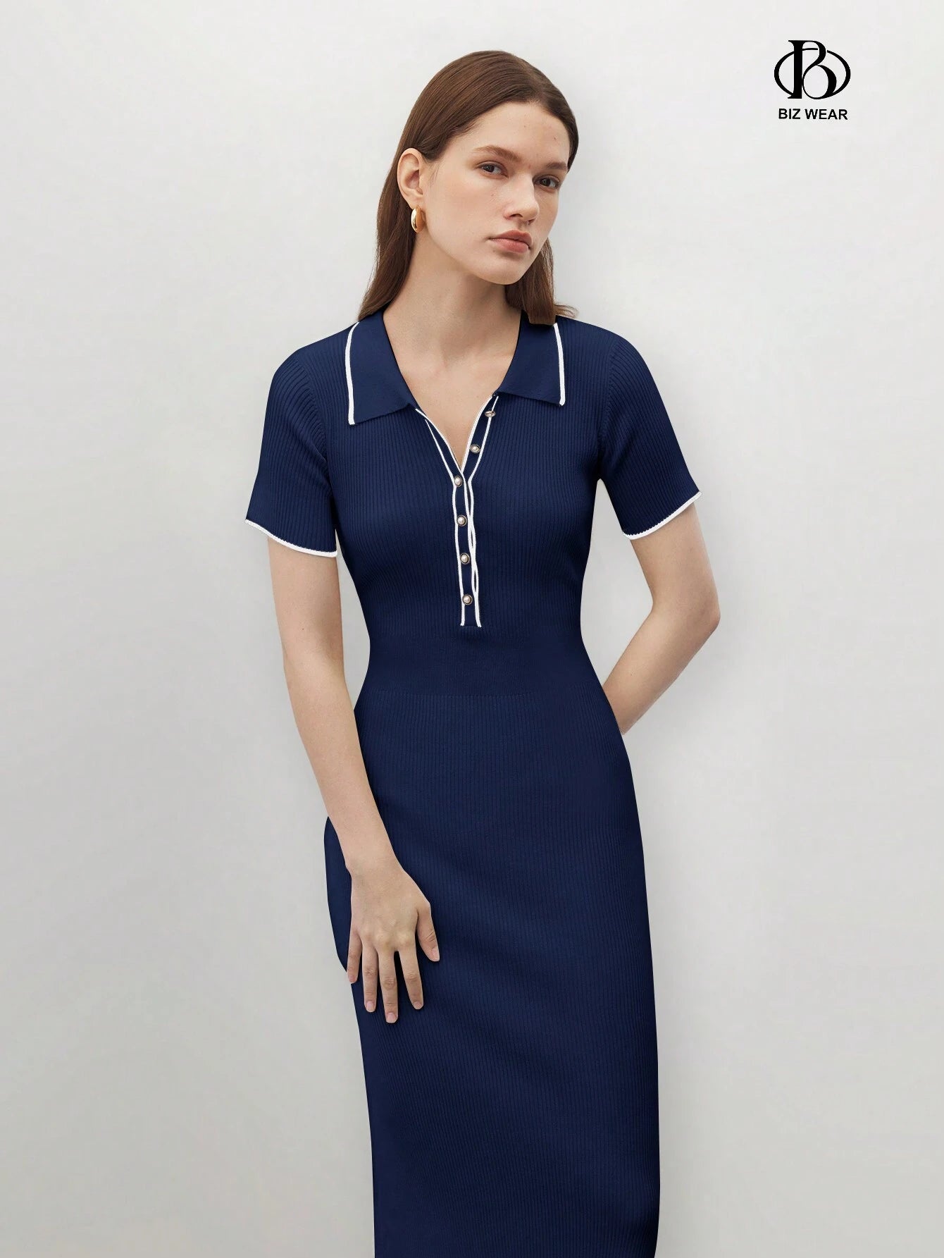 BizChic Color Block Half-Zip Long Dress