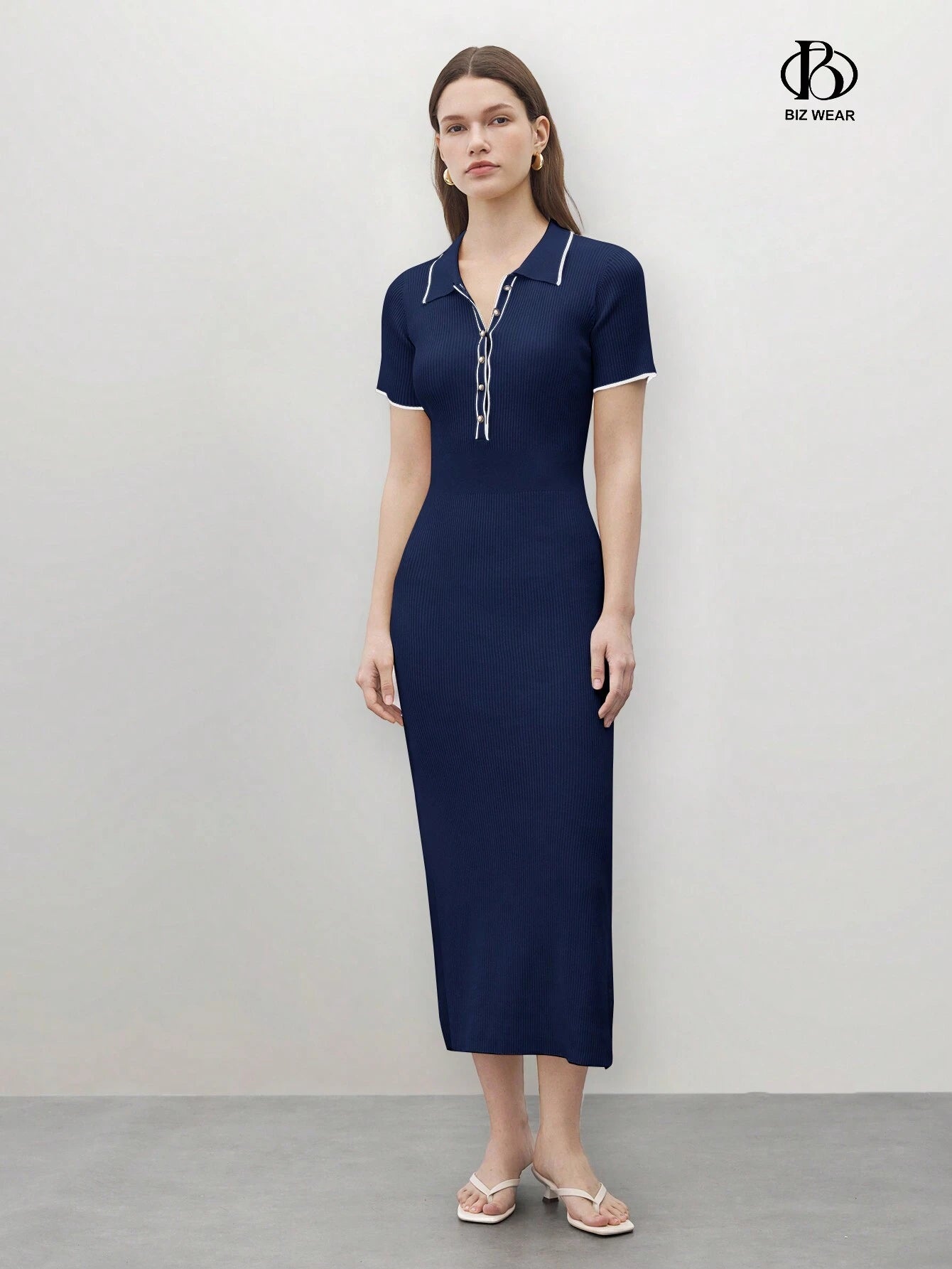 BizChic Color Block Half-Zip Long Dress
