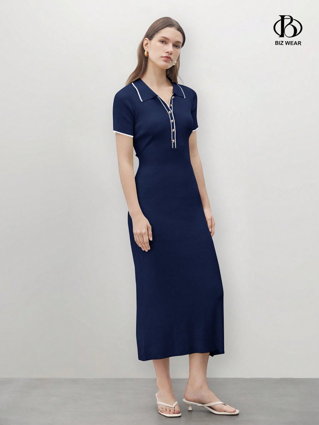 BizChic Color Block Half-Zip Long Dress