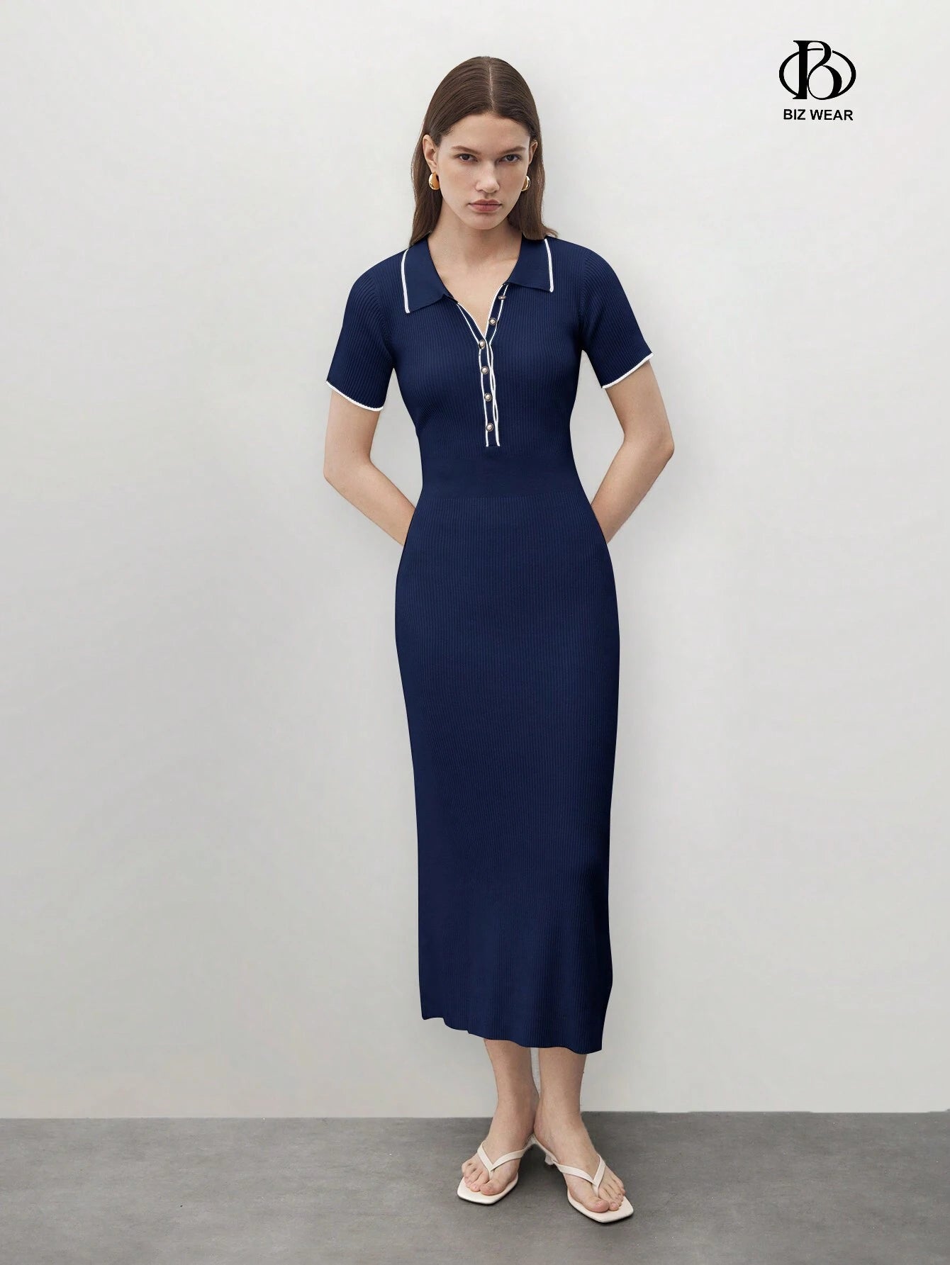 BizChic Color Block Half-Zip Long Dress