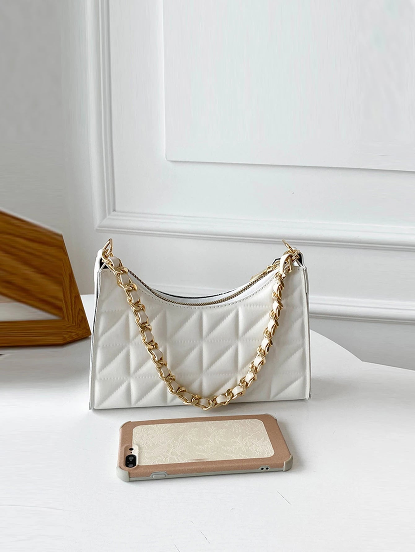 SHEIN Quilted Chain Baguette Bag