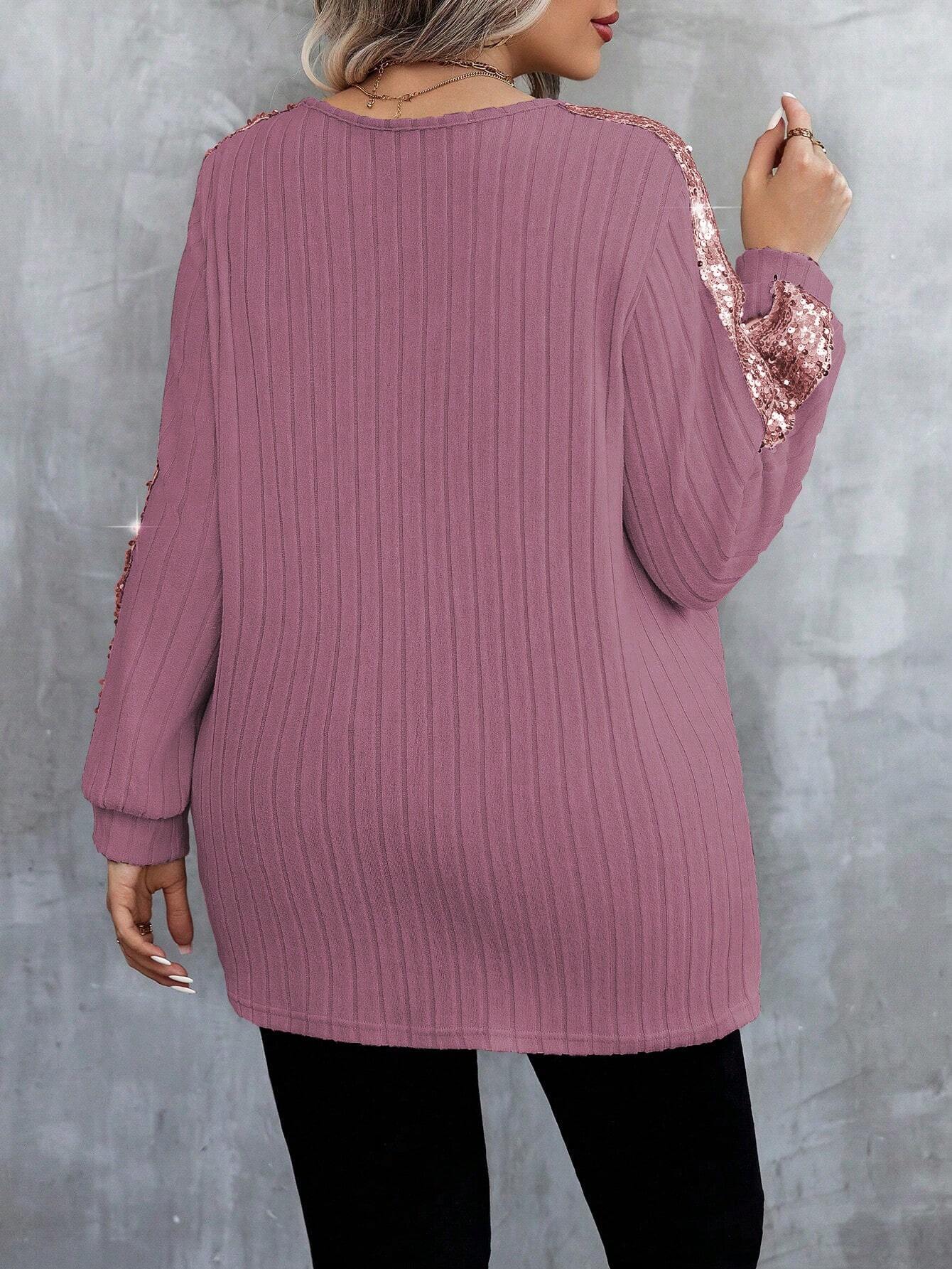 SHEIN CALVAYA Glitter Patchwork Long Sleeve Top