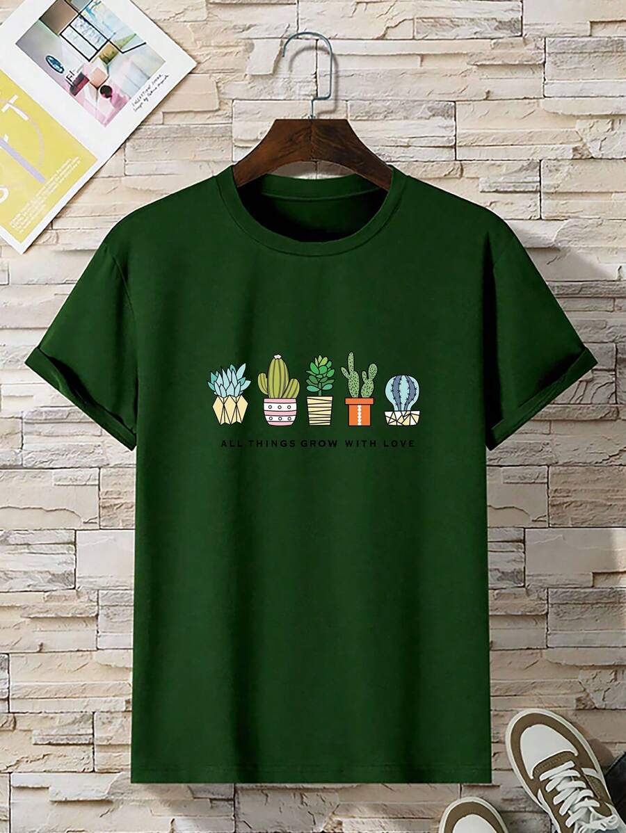 SHEIN Cactus T-shirt with slogan print