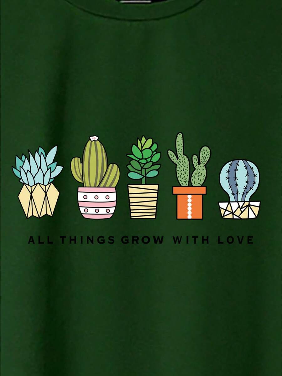 SHEIN Cactus T-shirt with slogan print
