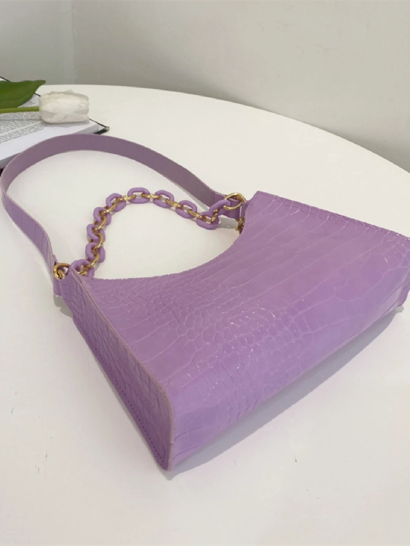 SHEIN Chain Decor Crocodile Embossed Bag