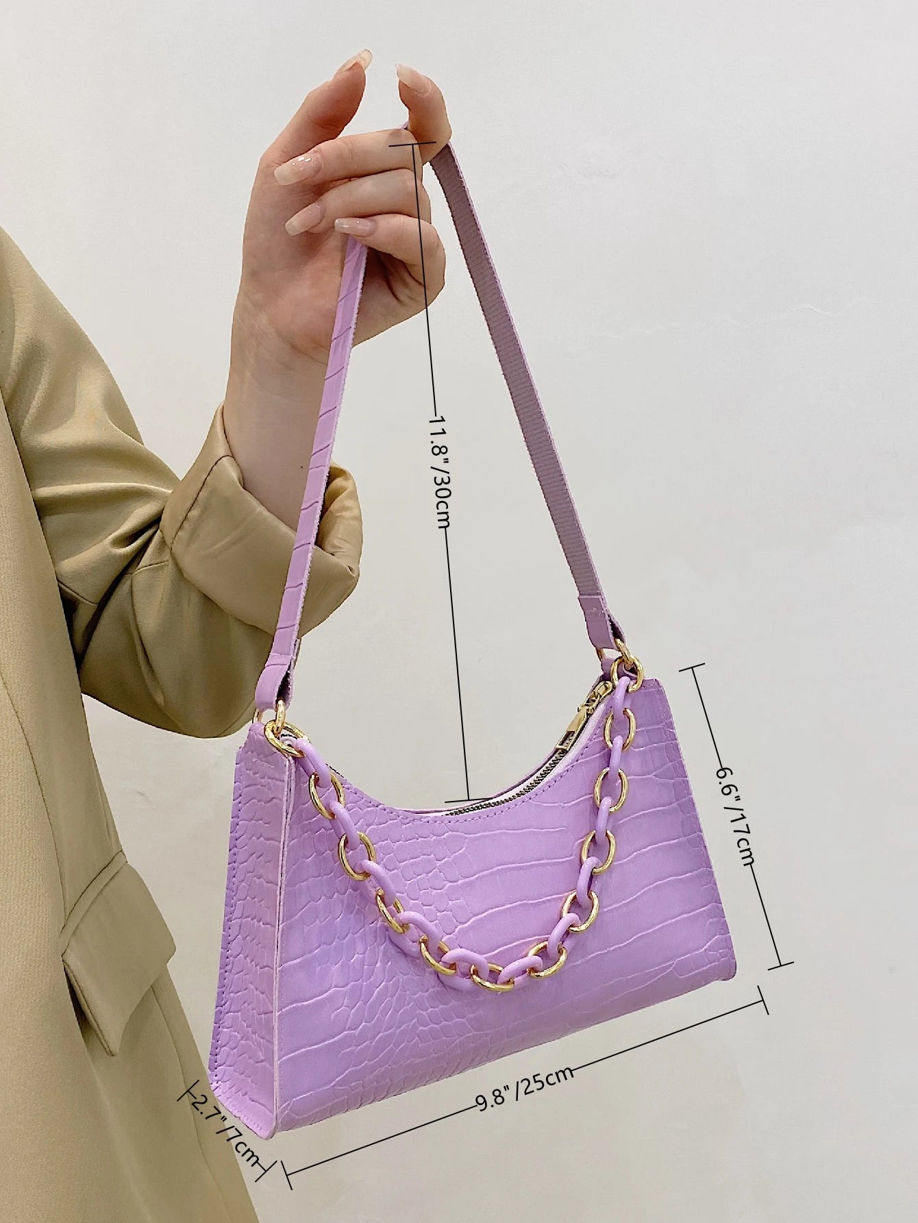 SHEIN Chain Decor Crocodile Embossed Bag