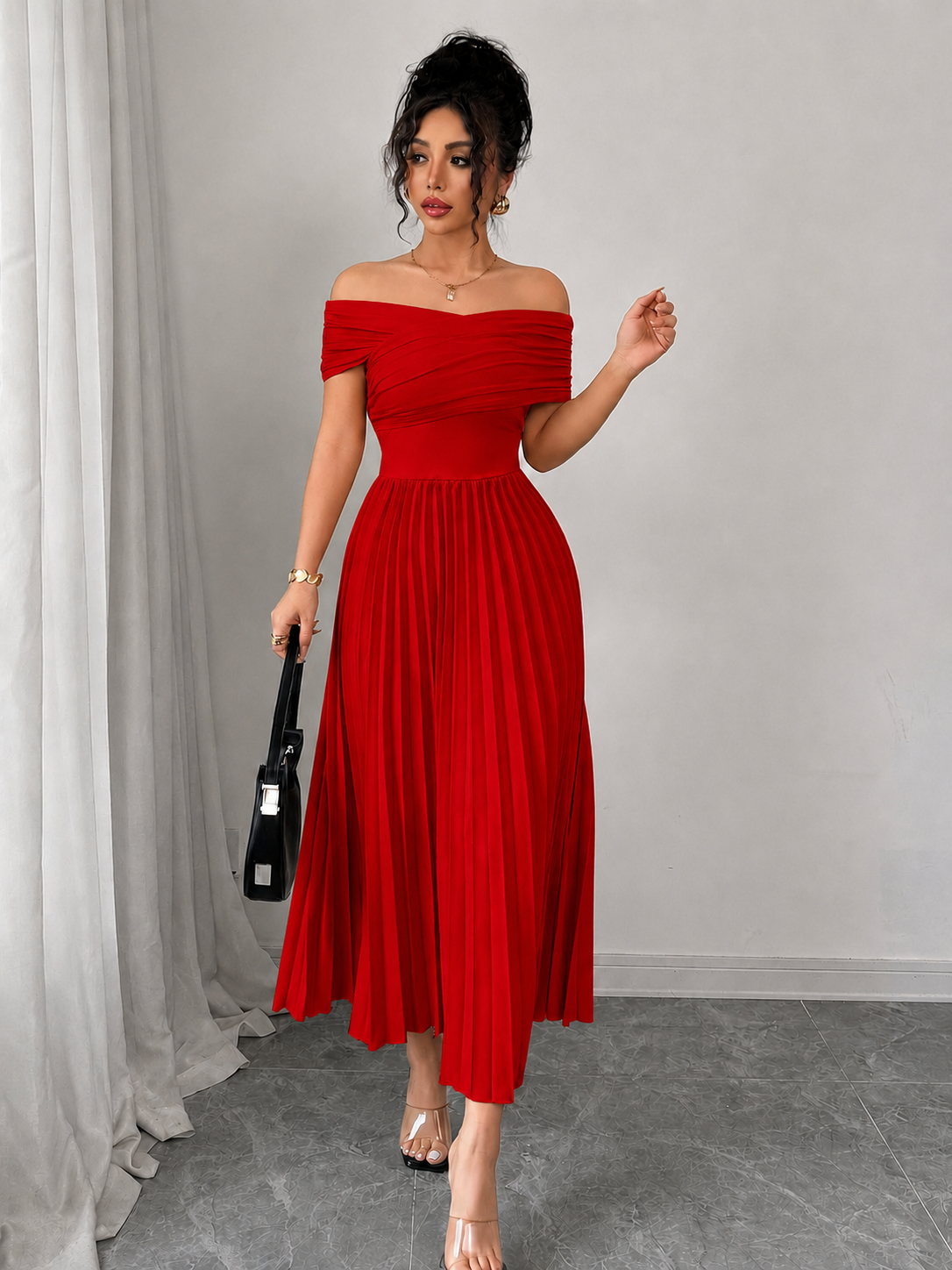 THE SCARLET INFINITE DRAPE PLEATED DRESS