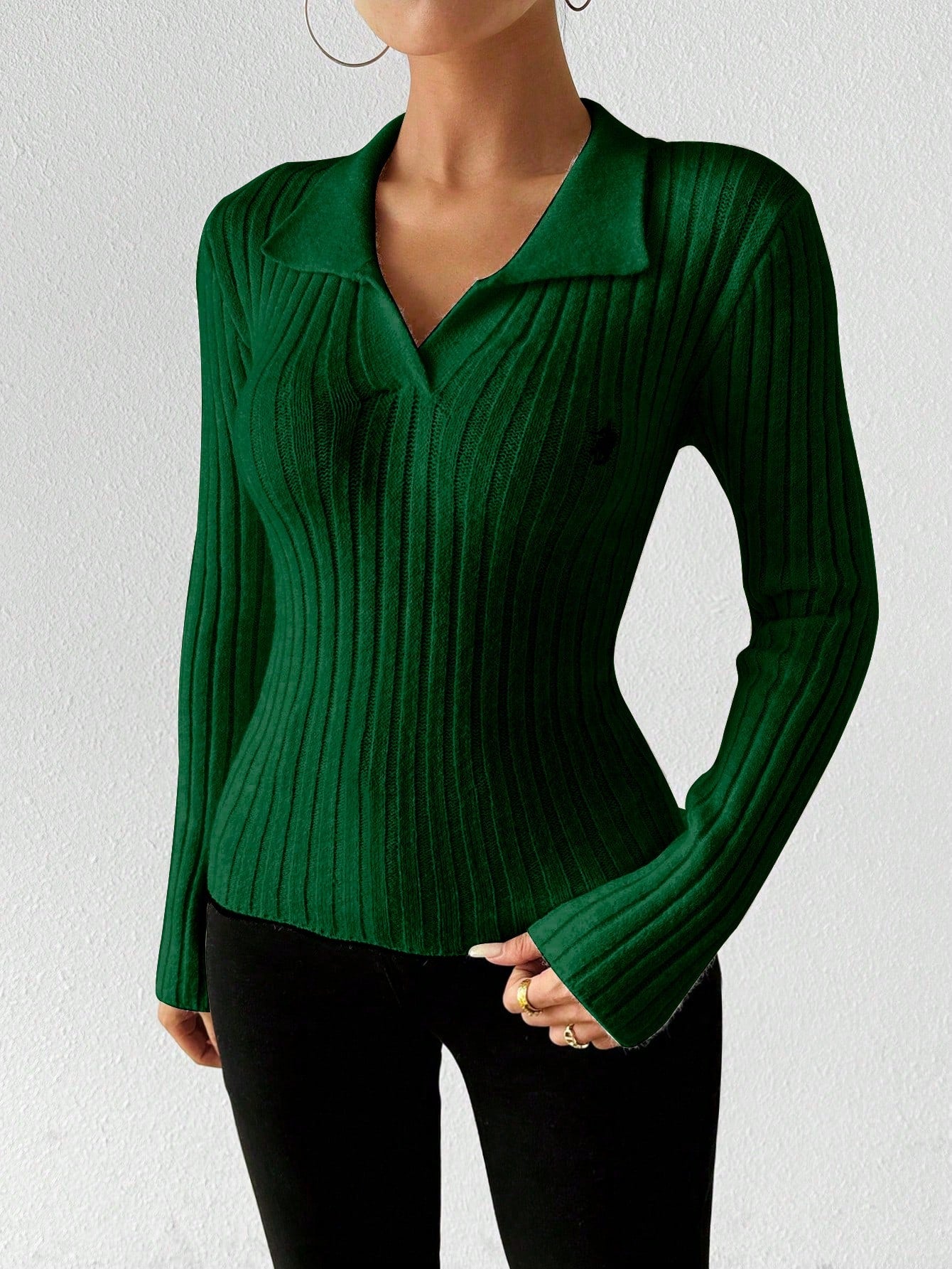 Chiquease Women Solid Color Elegant Fitted Long Sleeve Pullover