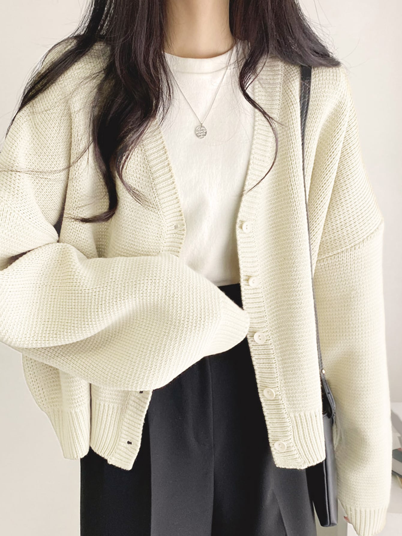 SHEIN DAZY Drop Shoulder Button Cardigan