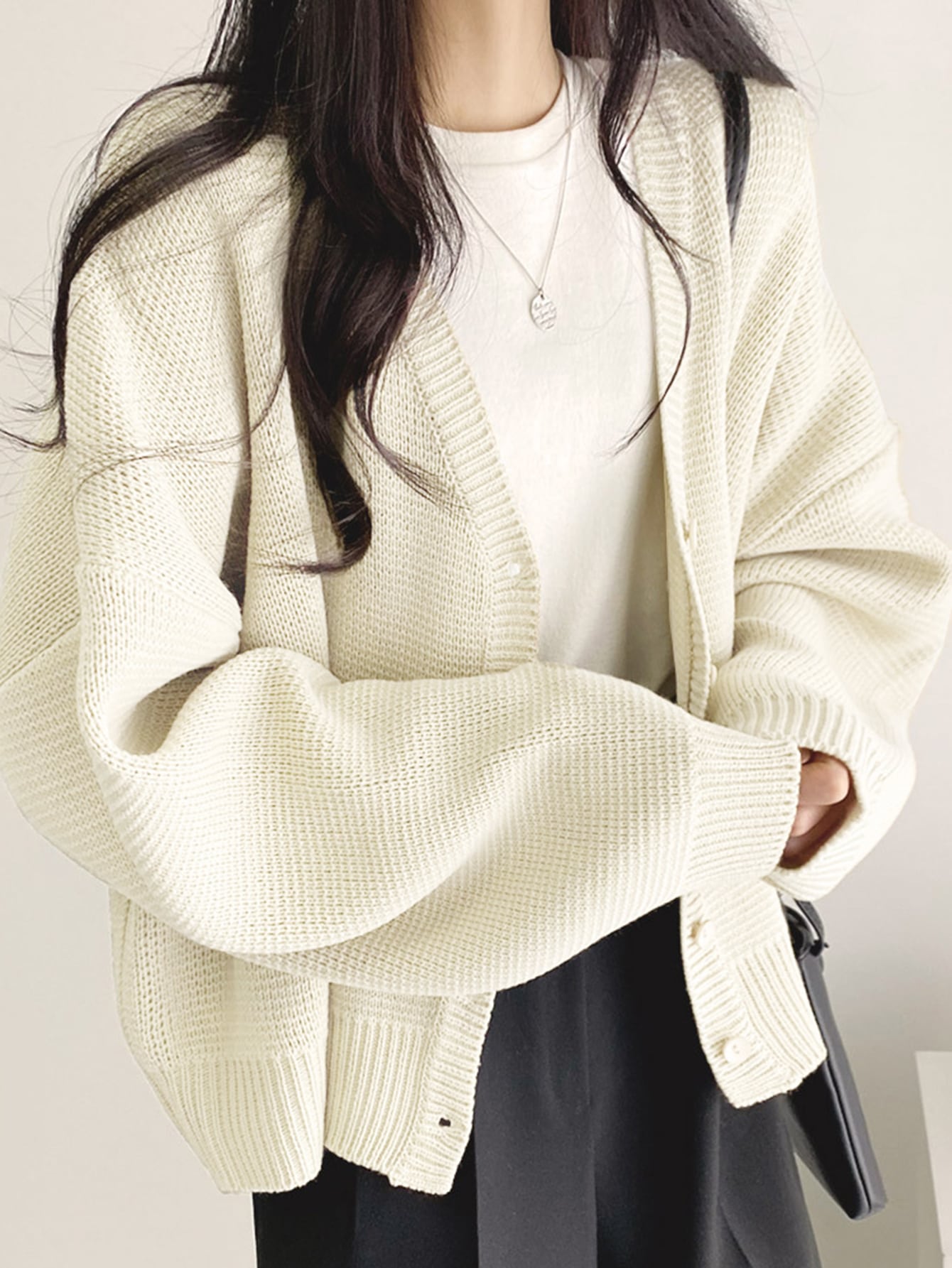 SHEIN DAZY Drop Shoulder Button Cardigan