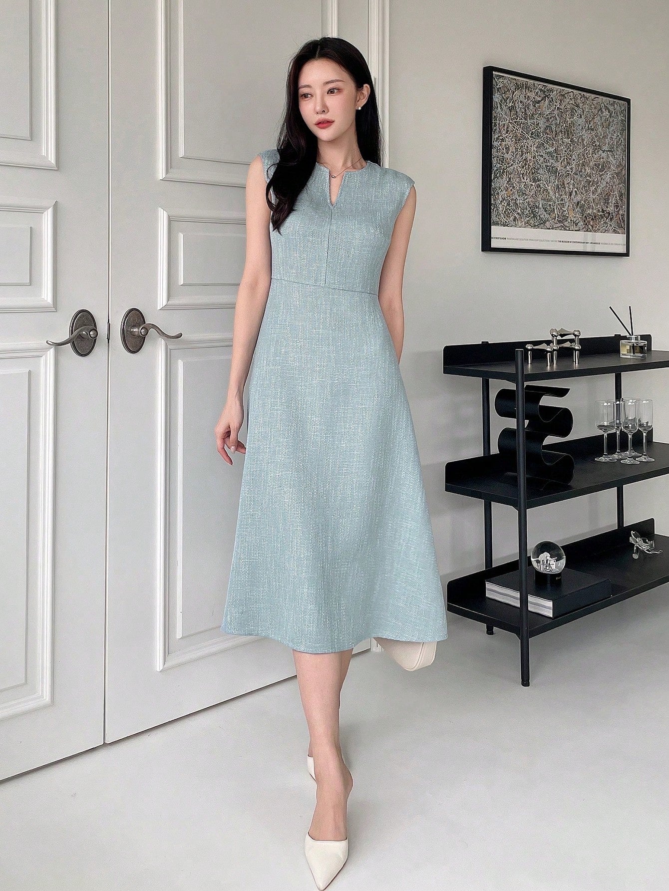 SHEIN DAZY Solid Notched Neckline A-line Dress