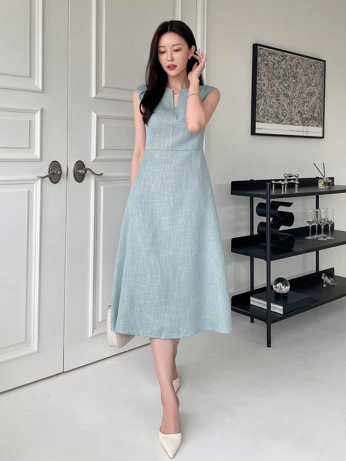 SHEIN DAZY Solid Notched Neckline A-line Dress