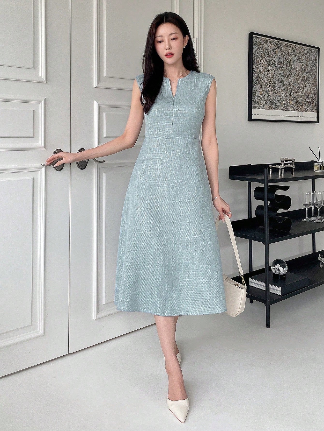 SHEIN DAZY Solid Notched Neckline A-line Dress