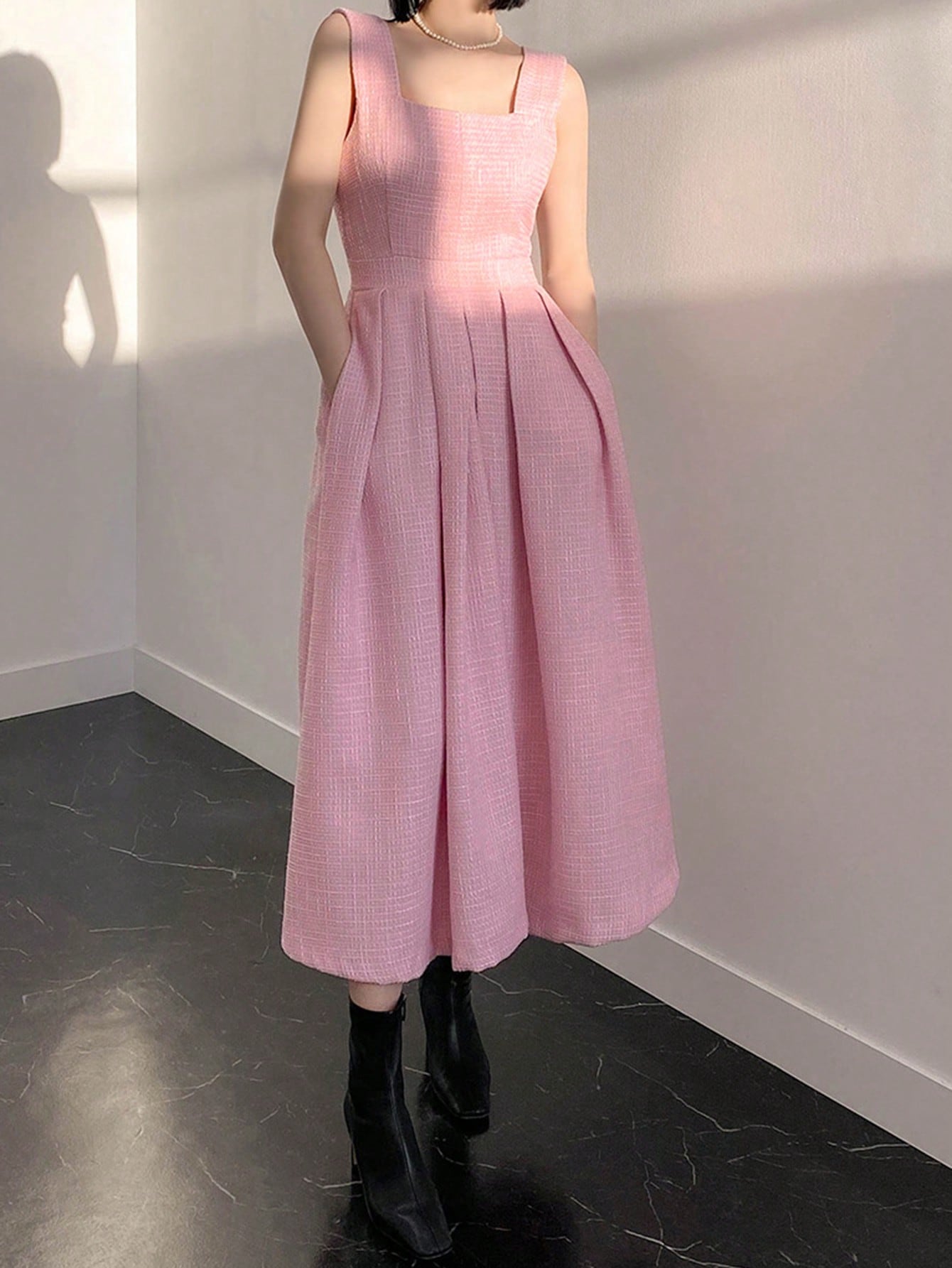 SHEIN DAZY Pink Pleated Detail Dress