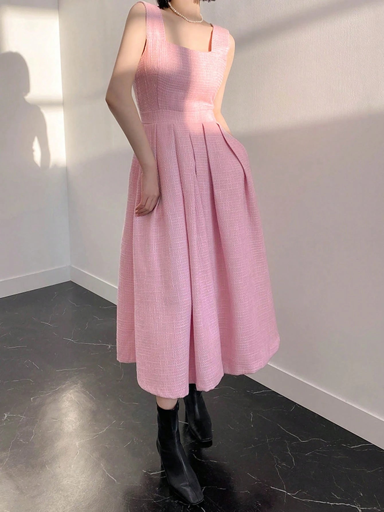SHEIN DAZY Pink Pleated Detail Dress