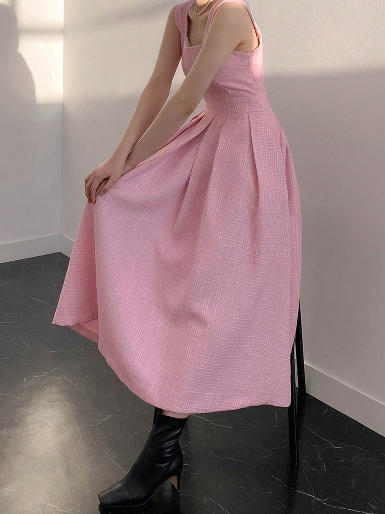 SHEIN DAZY Pink Pleated Detail Dress