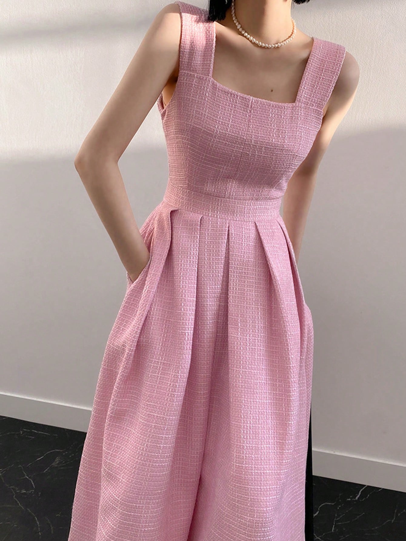 SHEIN DAZY Pink Pleated Detail Dress