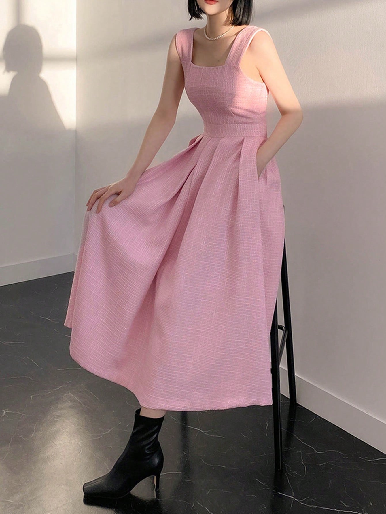 SHEIN DAZY Pink Pleated Detail Dress
