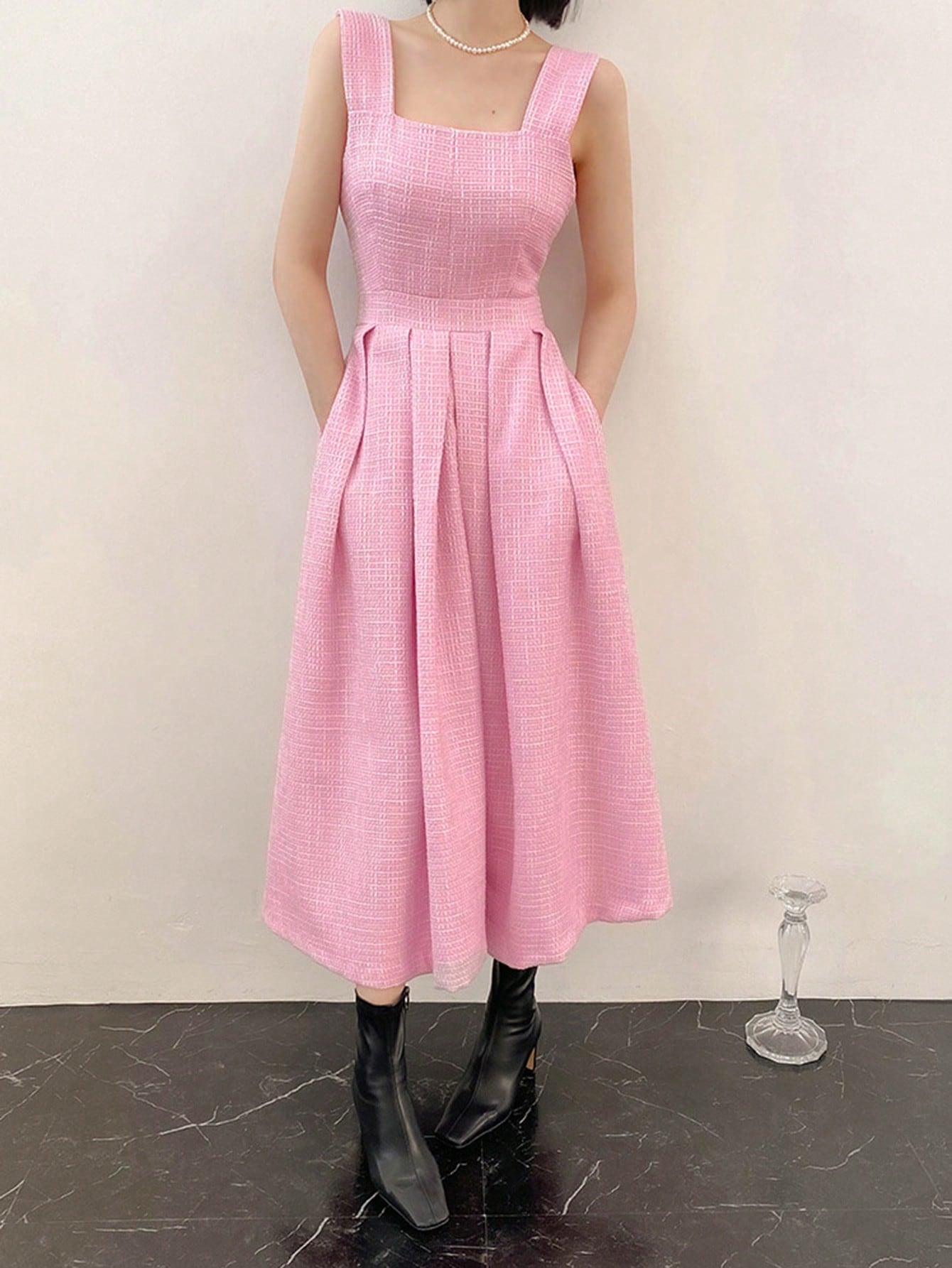 SHEIN DAZY Pink Pleated Detail Dress