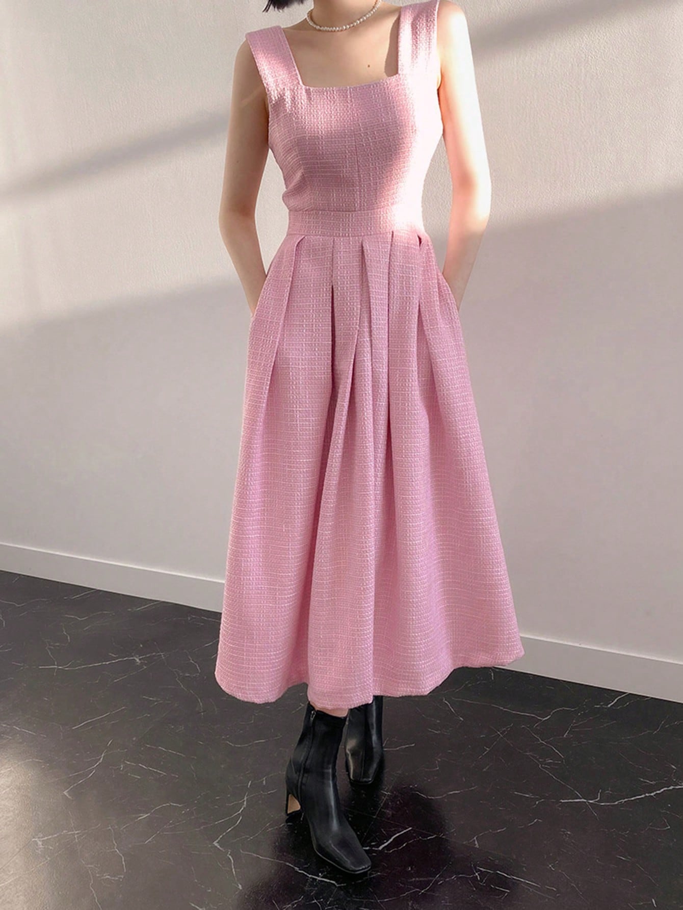 SHEIN DAZY Pink Pleated Detail Dress