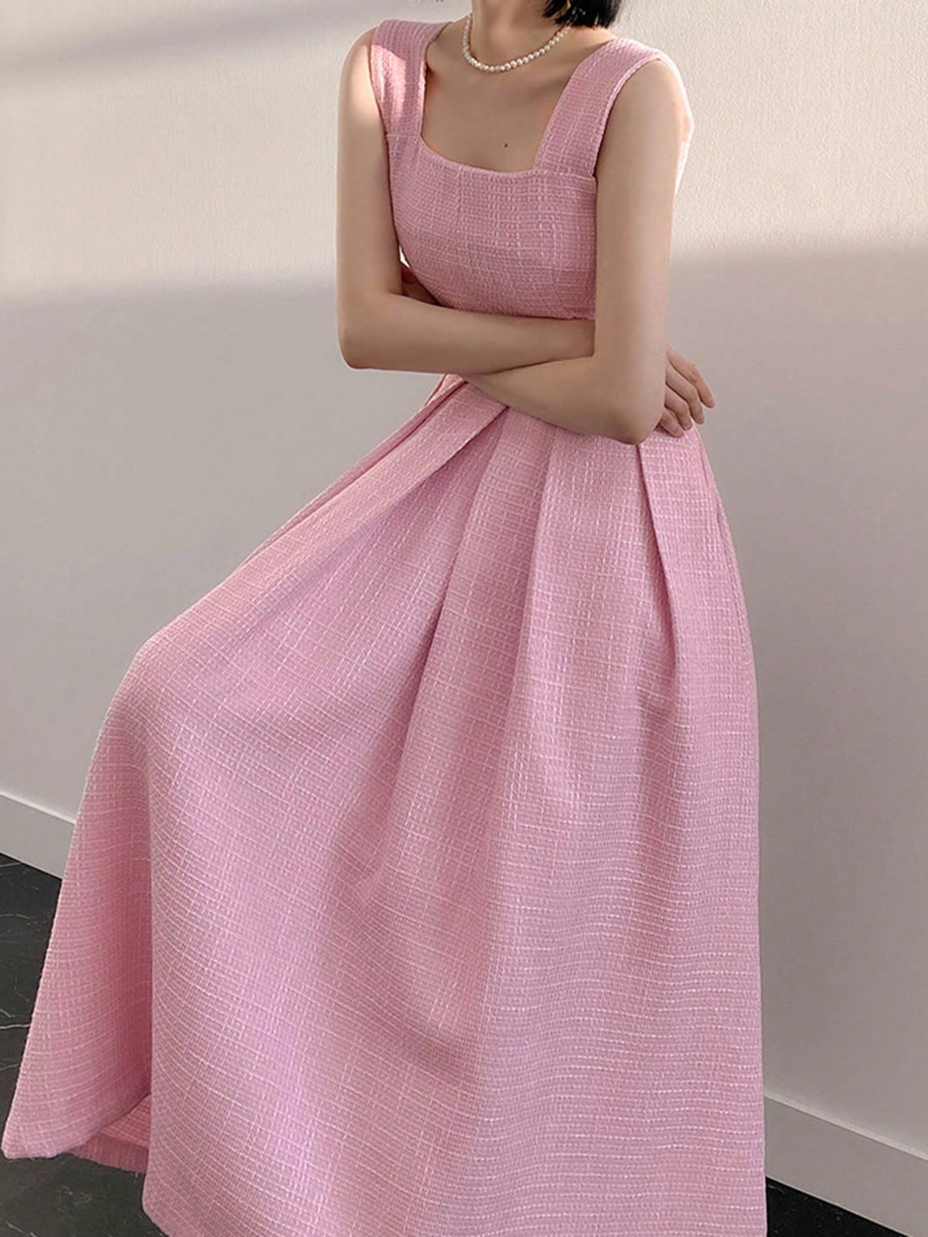SHEIN DAZY Pink Pleated Detail Dress