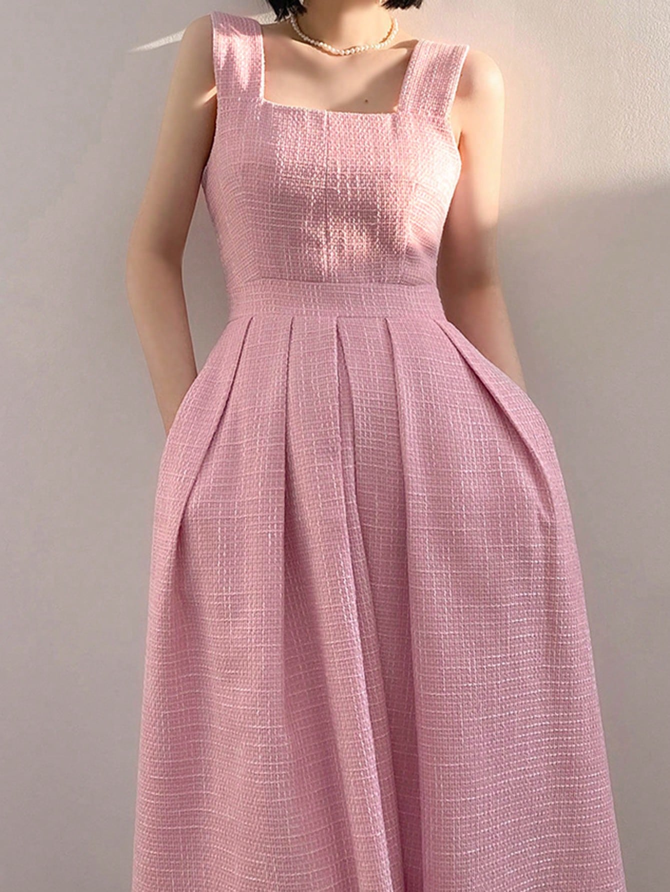SHEIN DAZY Pink Pleated Detail Dress