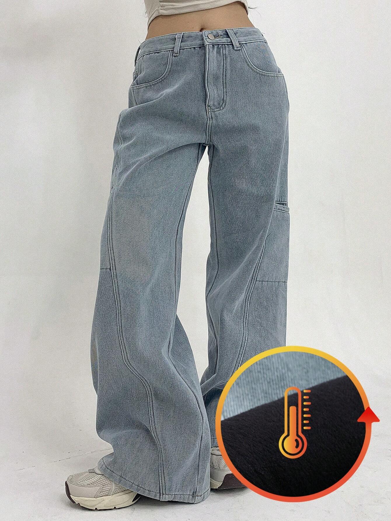 SHEIN DAZY Casual Washed Wide Leg Thick Denim Jeans