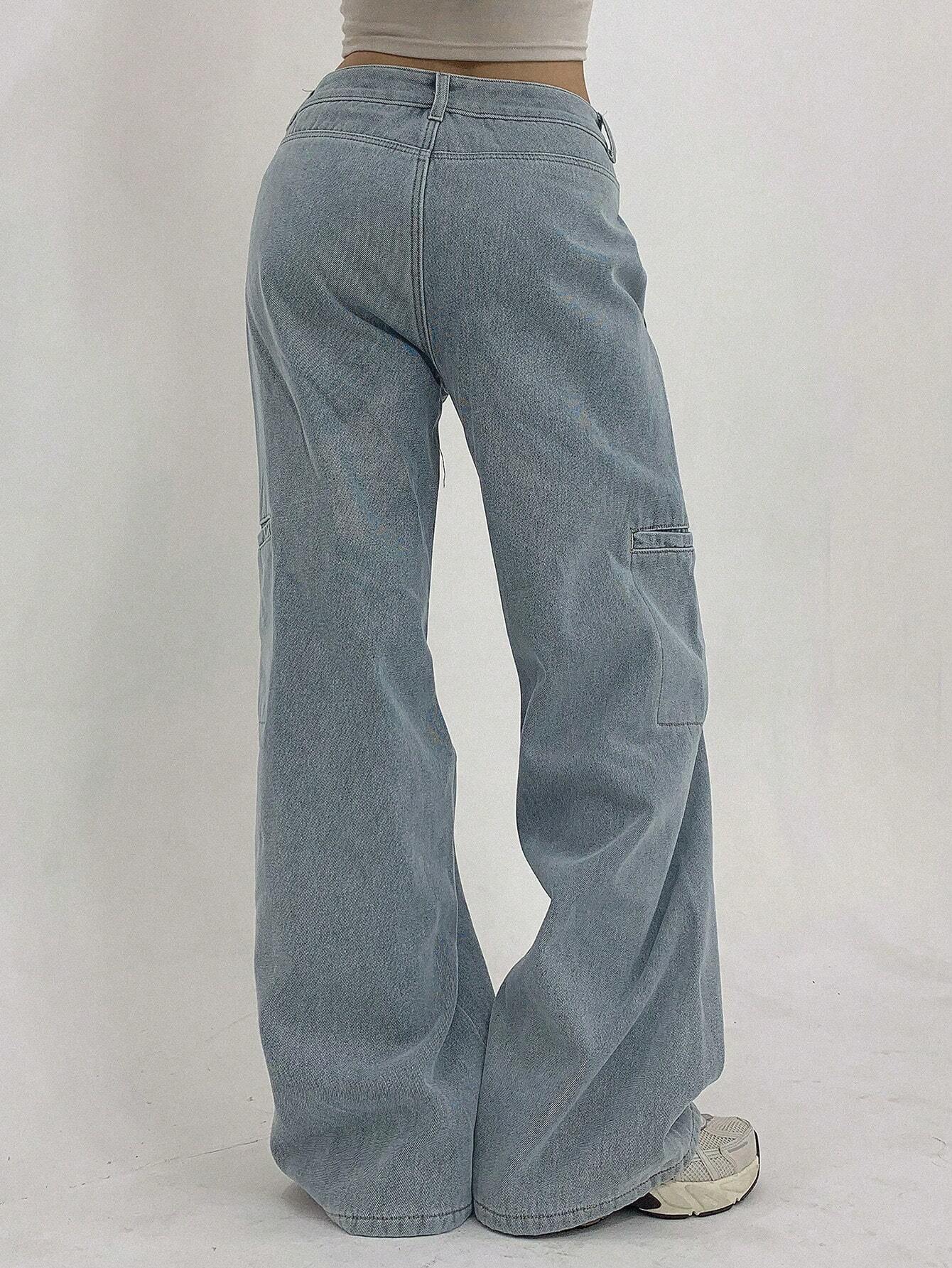 SHEIN DAZY Casual Washed Wide Leg Thick Denim Jeans