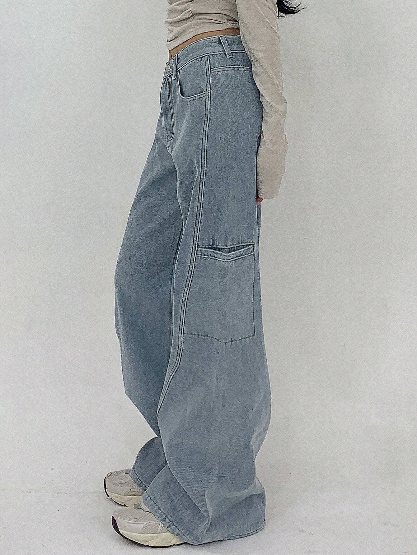 SHEIN DAZY Casual Washed Wide Leg Thick Denim Jeans
