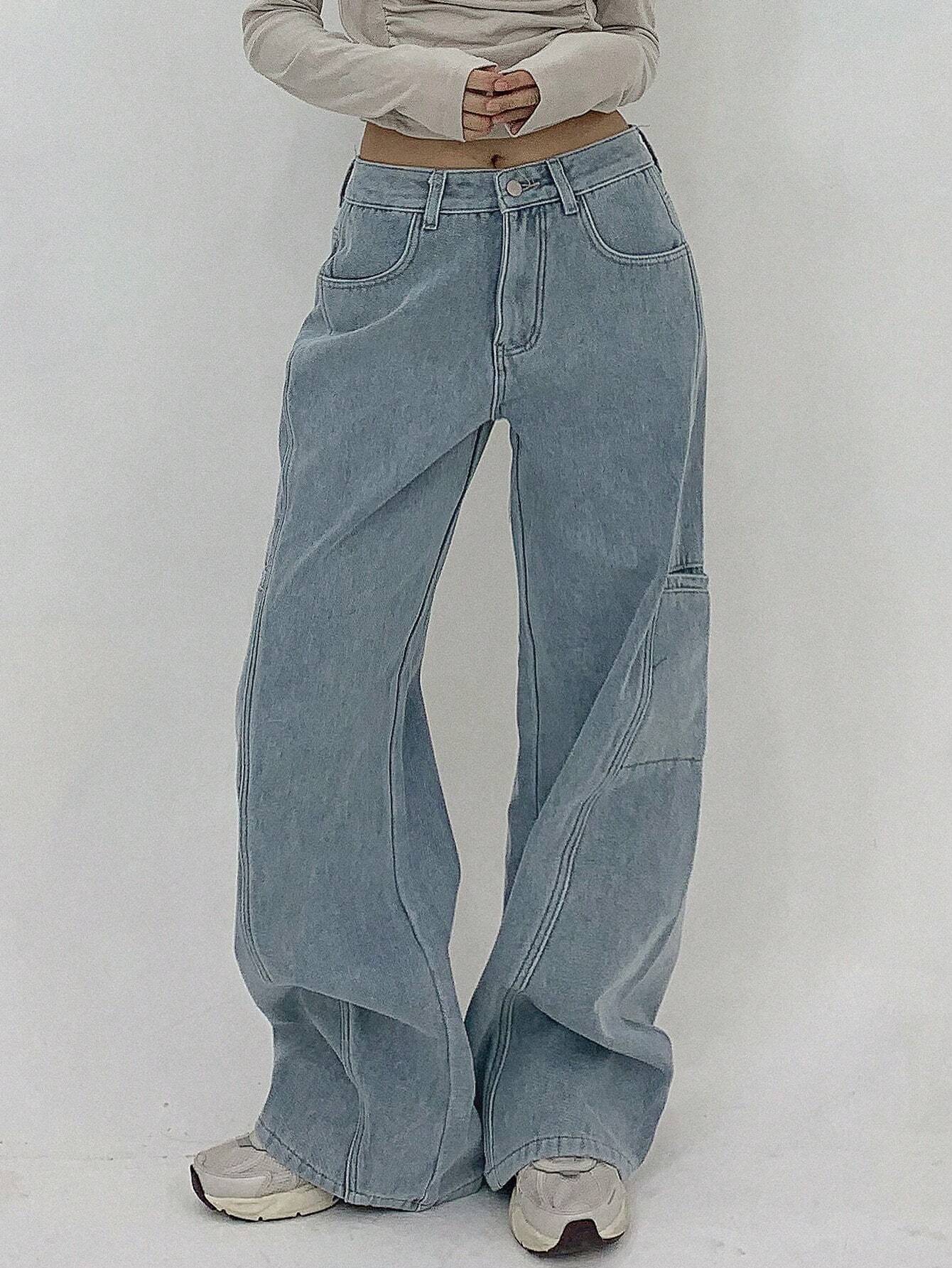 SHEIN DAZY Casual Washed Wide Leg Thick Denim Jeans
