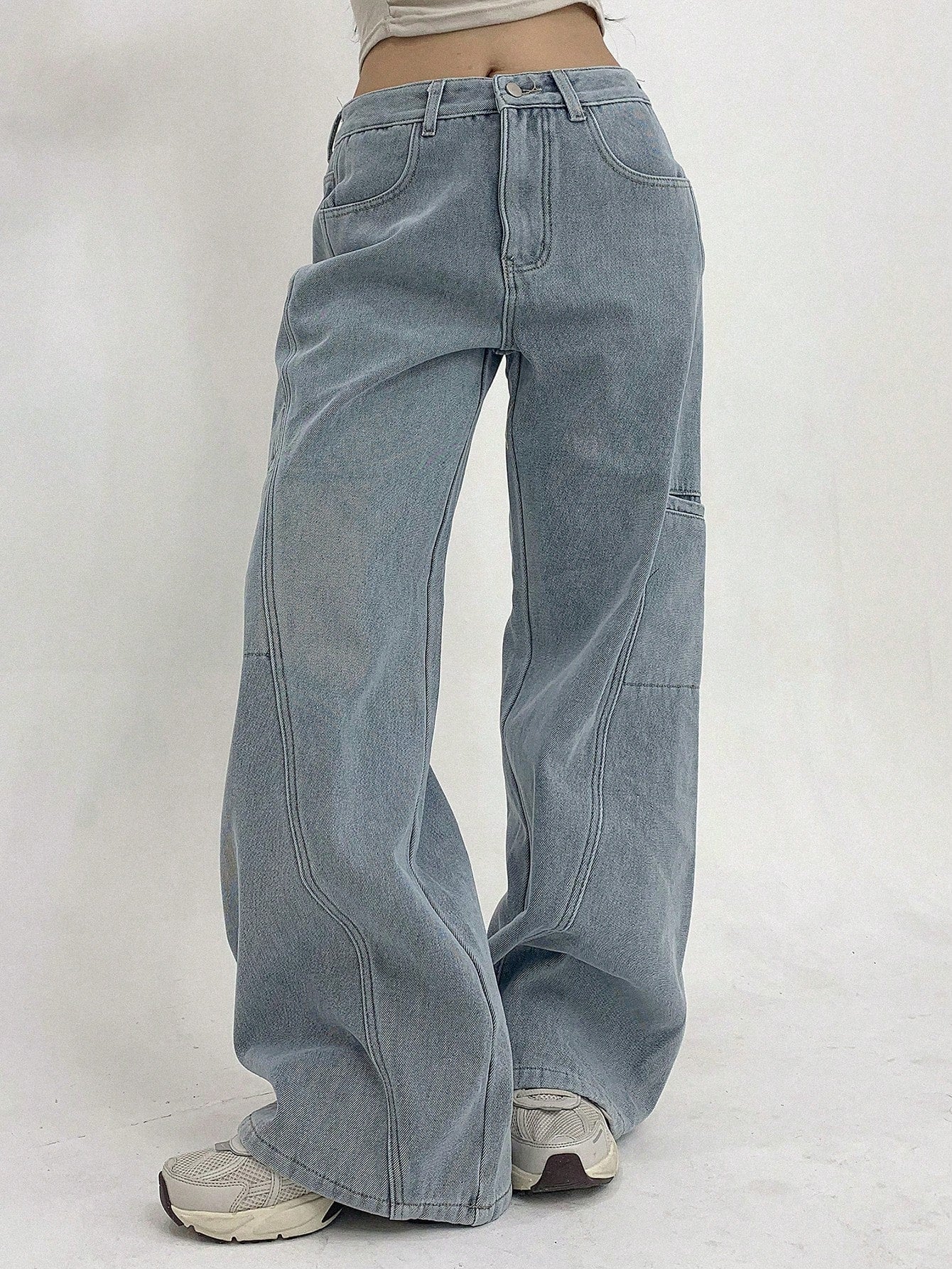 SHEIN DAZY Casual Washed Wide Leg Thick Denim Jeans