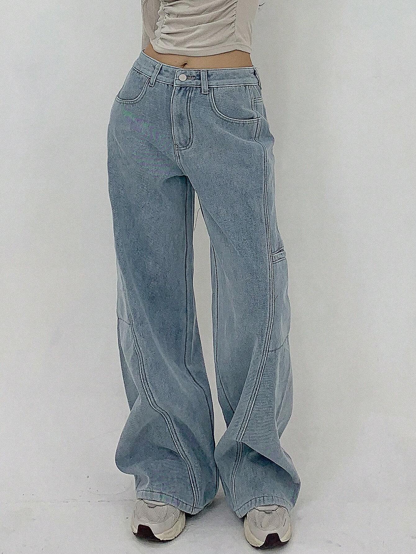 SHEIN DAZY Casual Washed Wide Leg Thick Denim Jeans