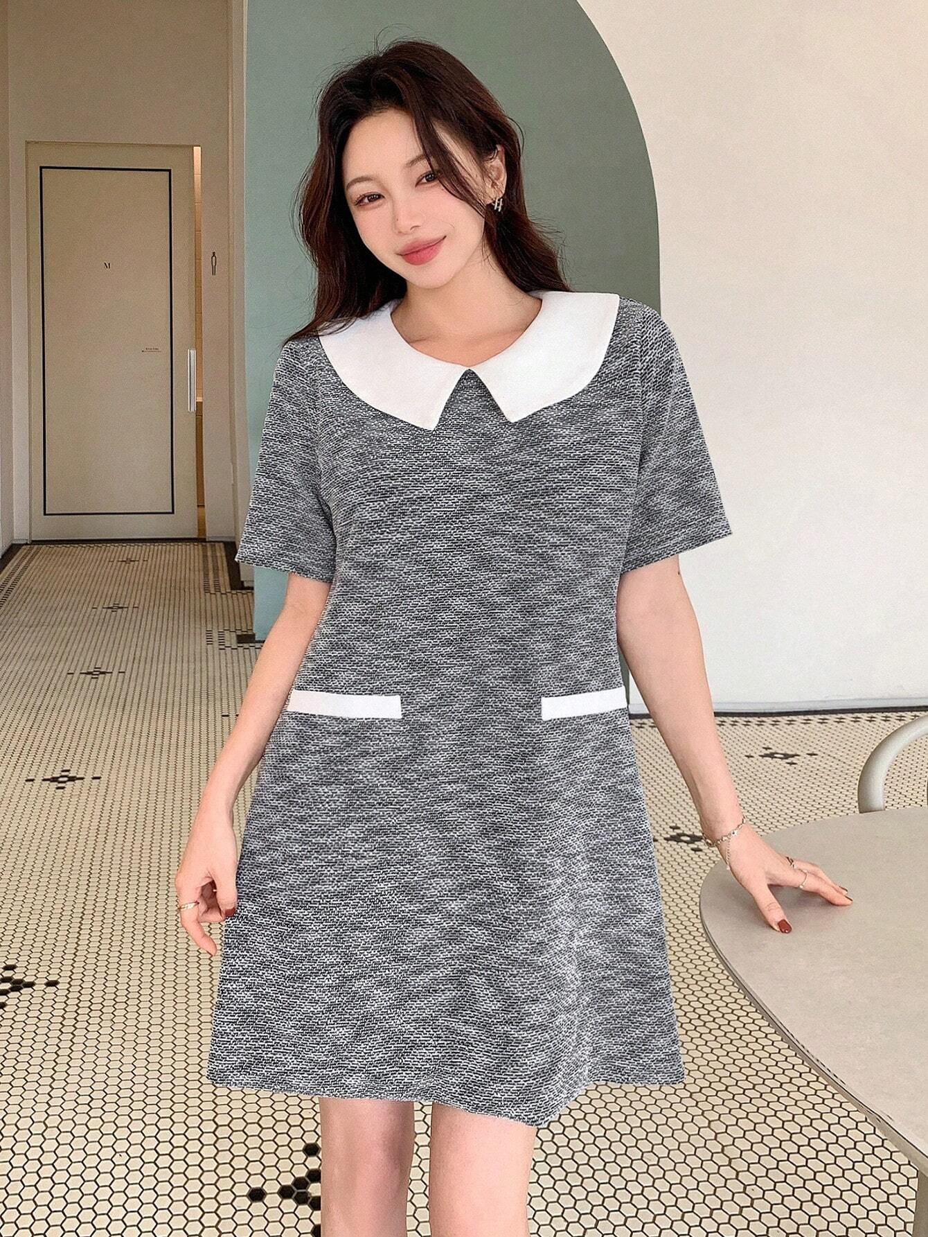 DAZY - Contrast Color Peter Pan Collar Mini Dress