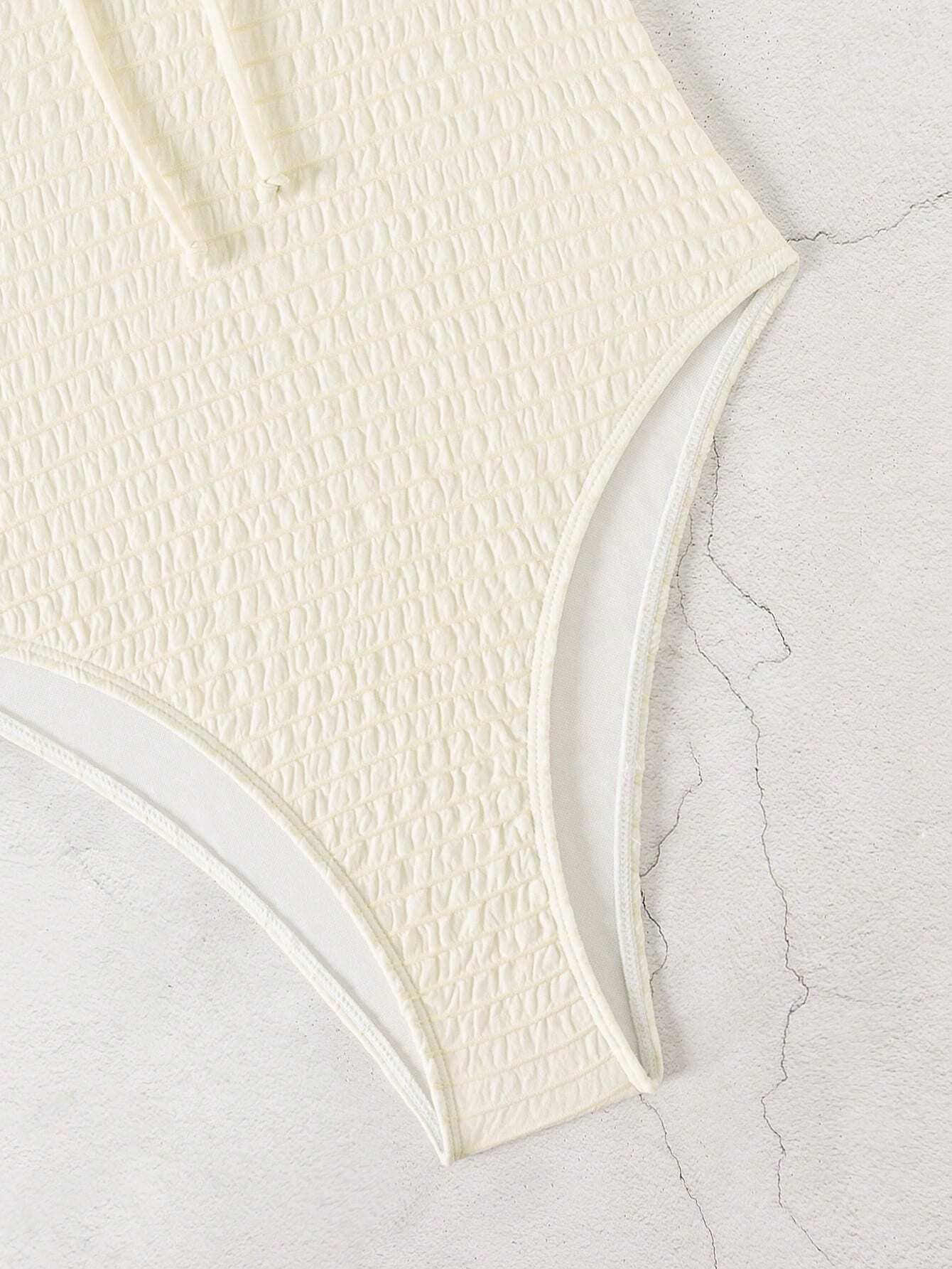 SHEIN DAZY Ruffle V-Neck Bow One-Piece Swimsuit – Off White