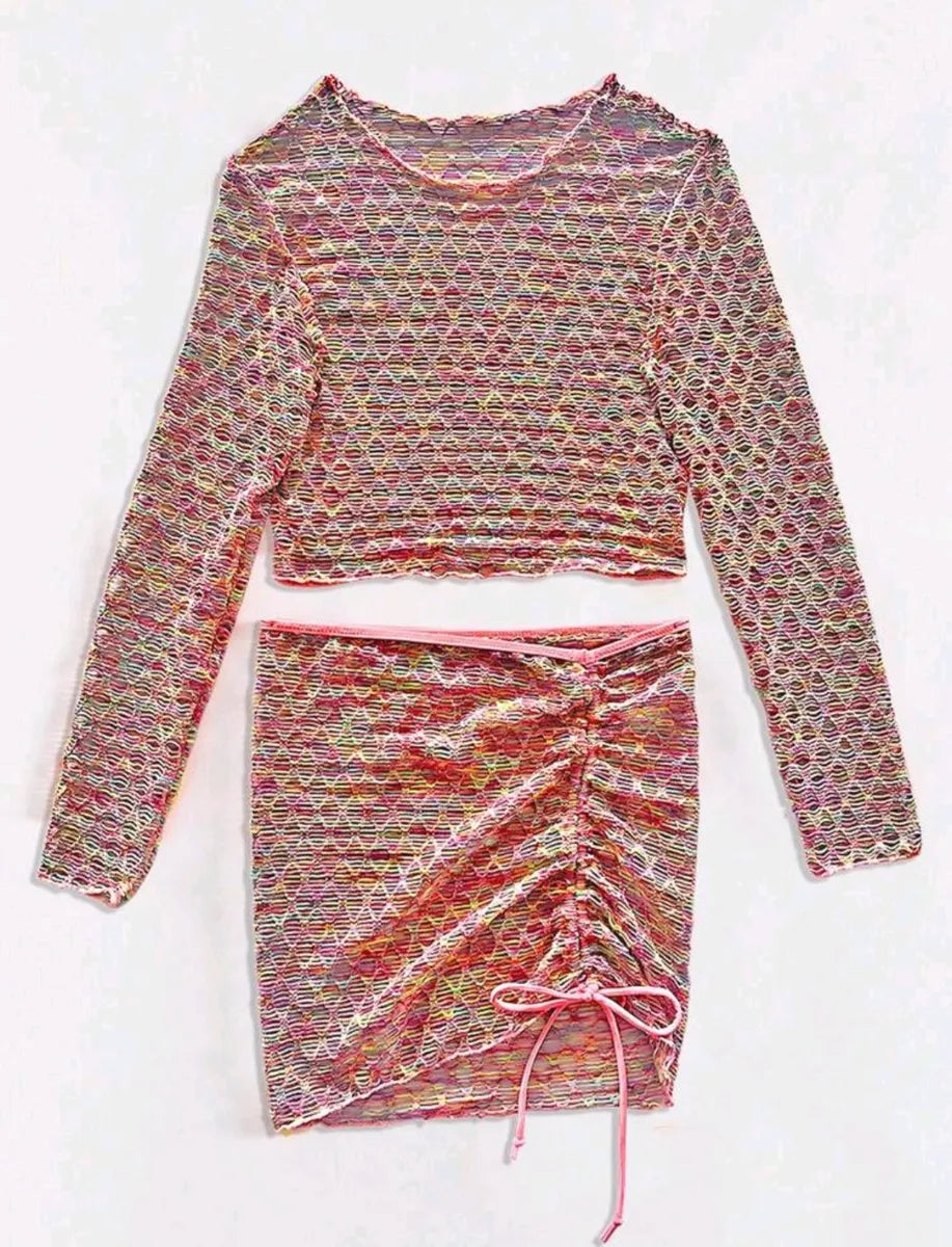 SHEIN SXY Space Dye Drawstring Cover-Up Set – Pink