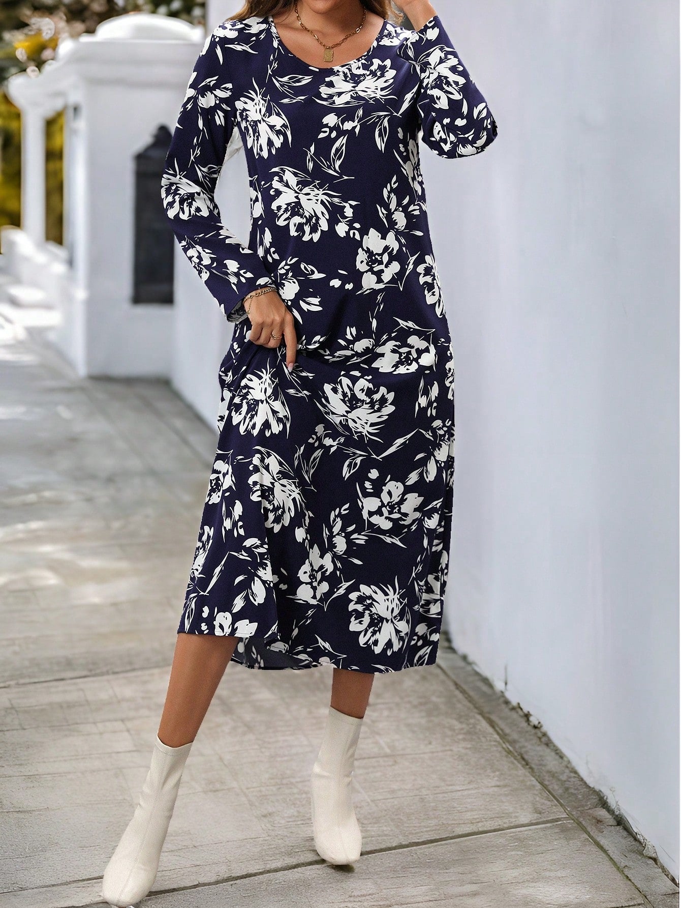 Shein Long Sleeve Floral Dress